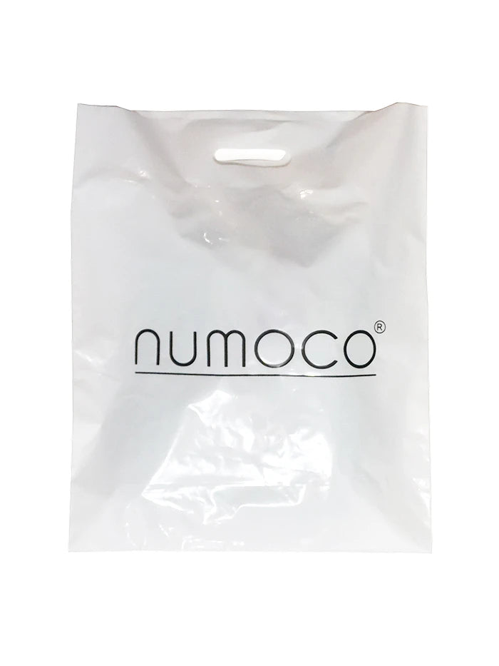 White bag with black logo numoco