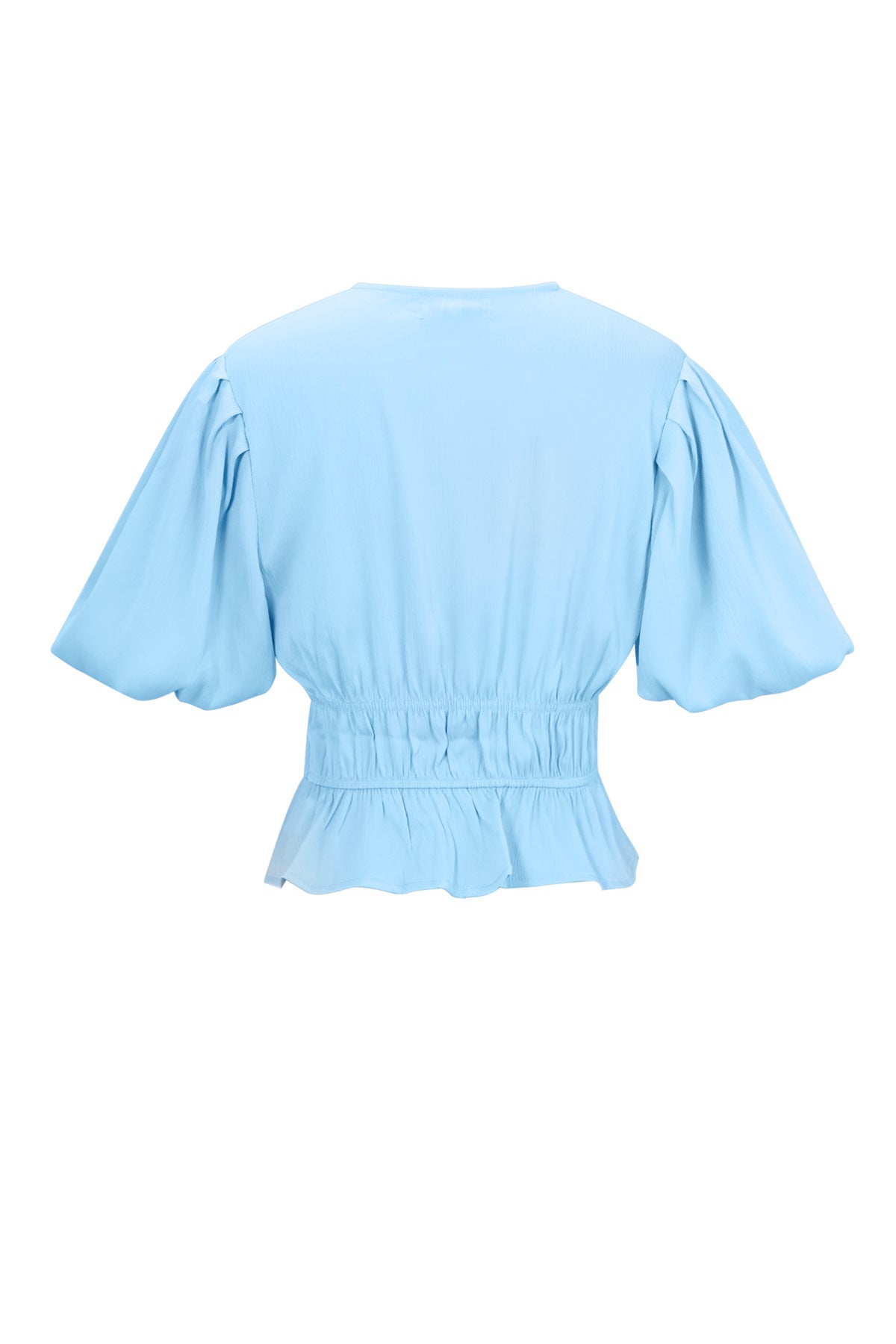 Polyester Women's Short Sleeve Top Puff Sleeve Tie Waist