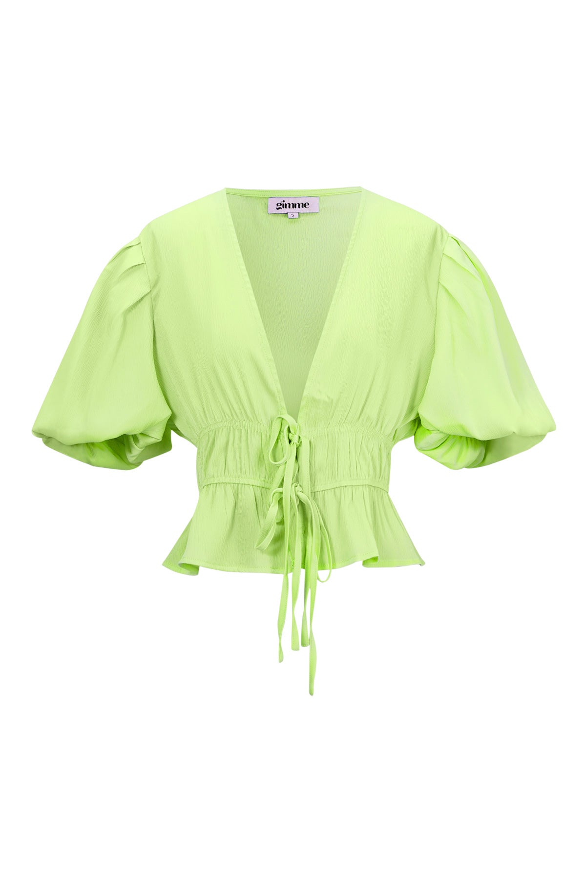 Polyester Women's Short Sleeve Top Puff Sleeve Tie Waist