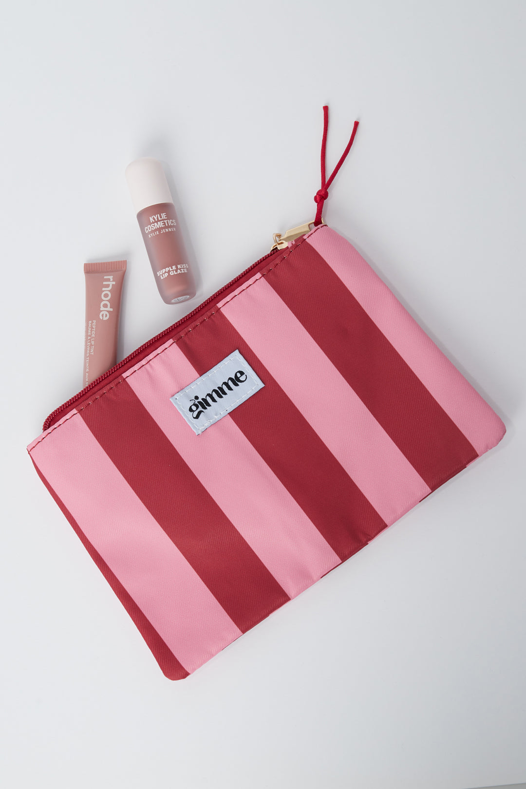 Flat toiletry bag thick stripe - Pink red