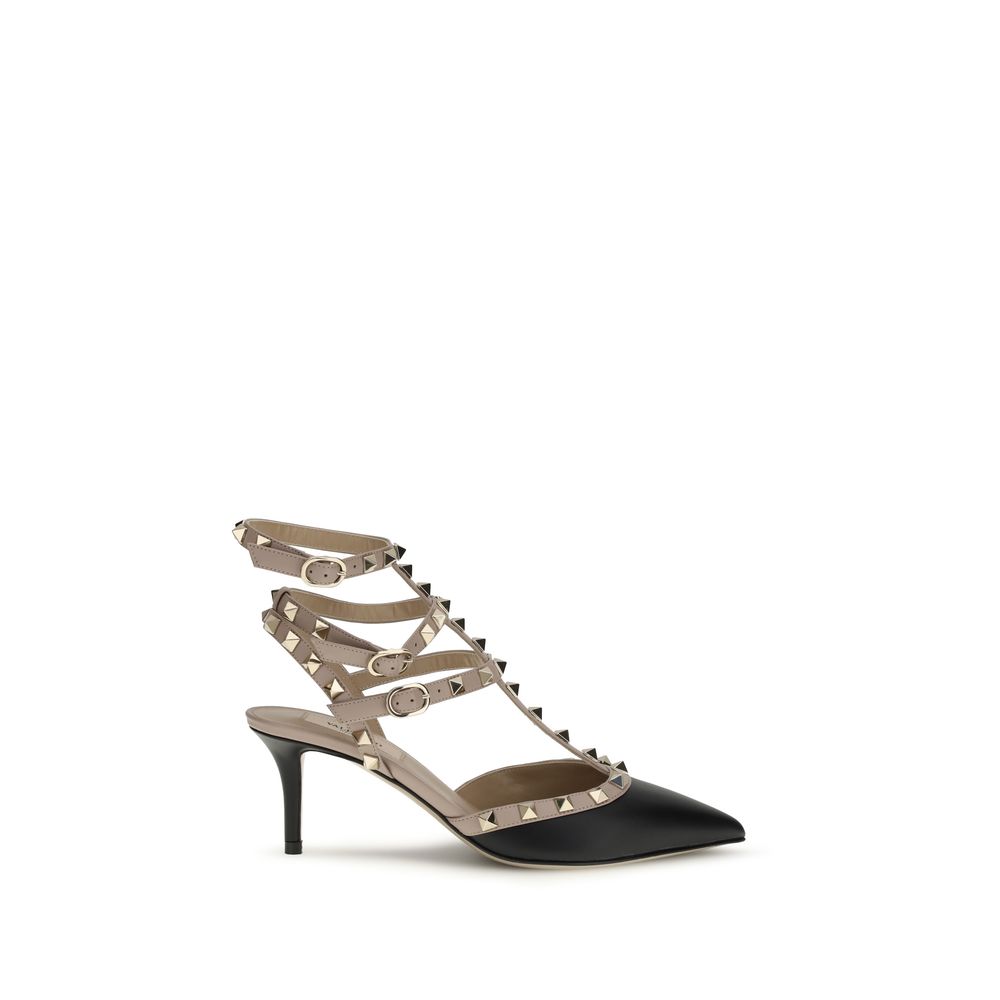 Black Goatskin Mid Heel Pumps
