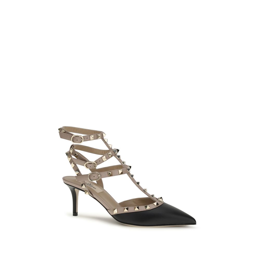 Black Goatskin Mid Heel Pumps
