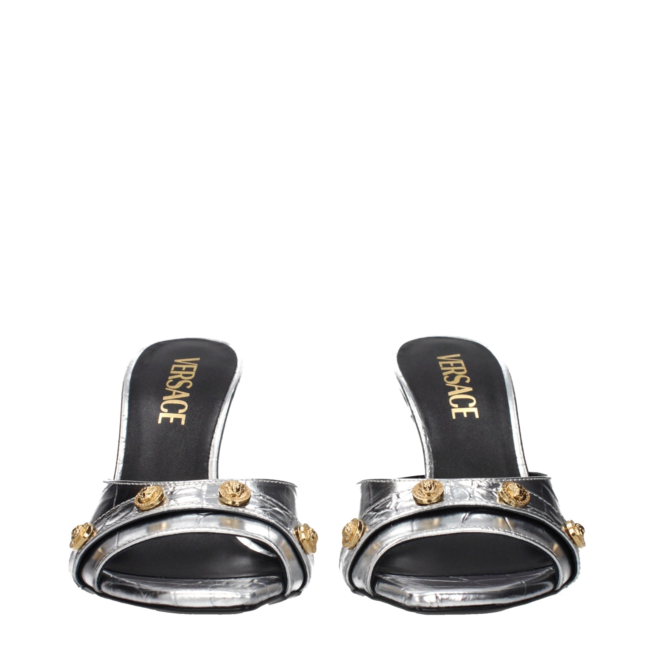 Gray Leather Stiletto Heel Sandals