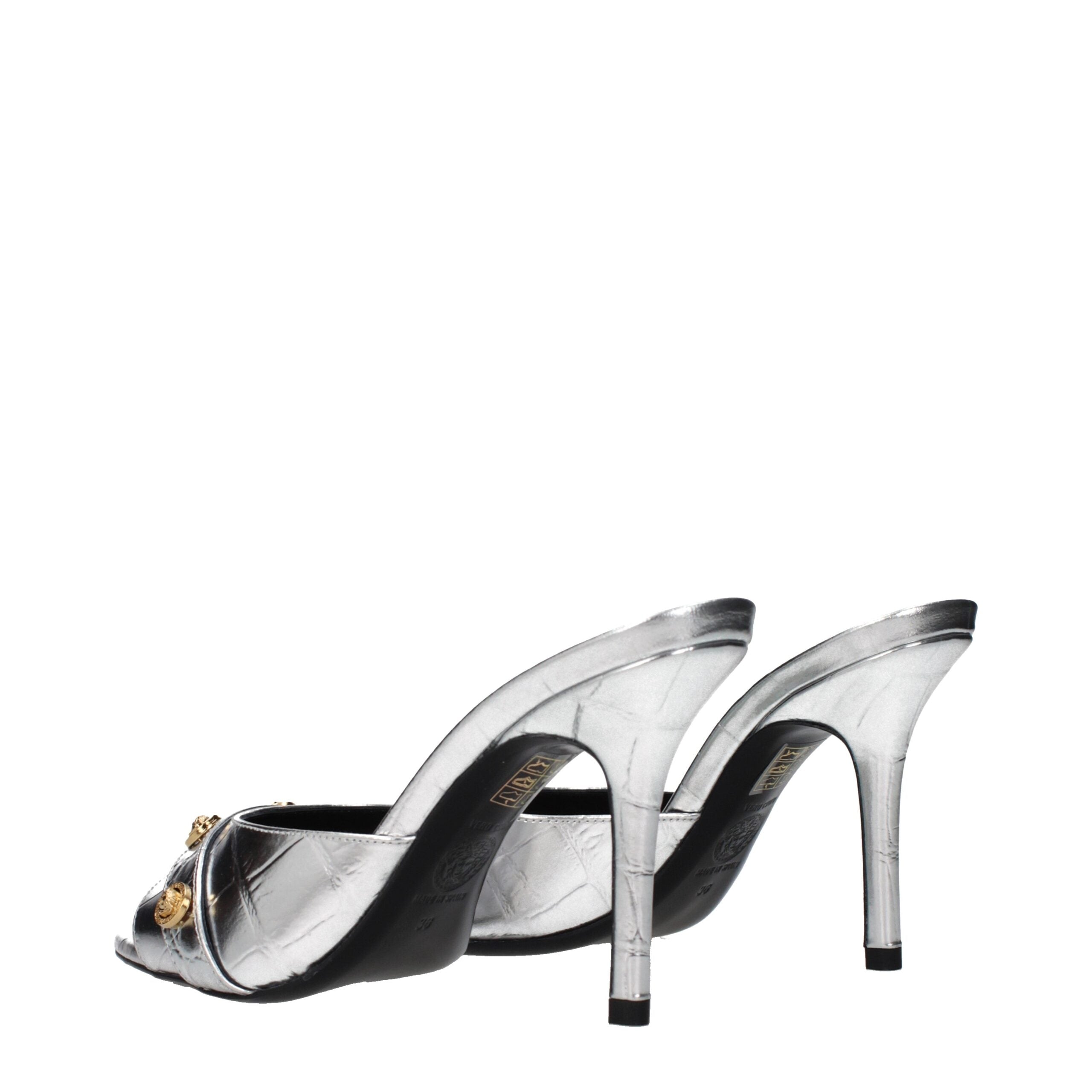 Gray Leather Stiletto Heel Sandals