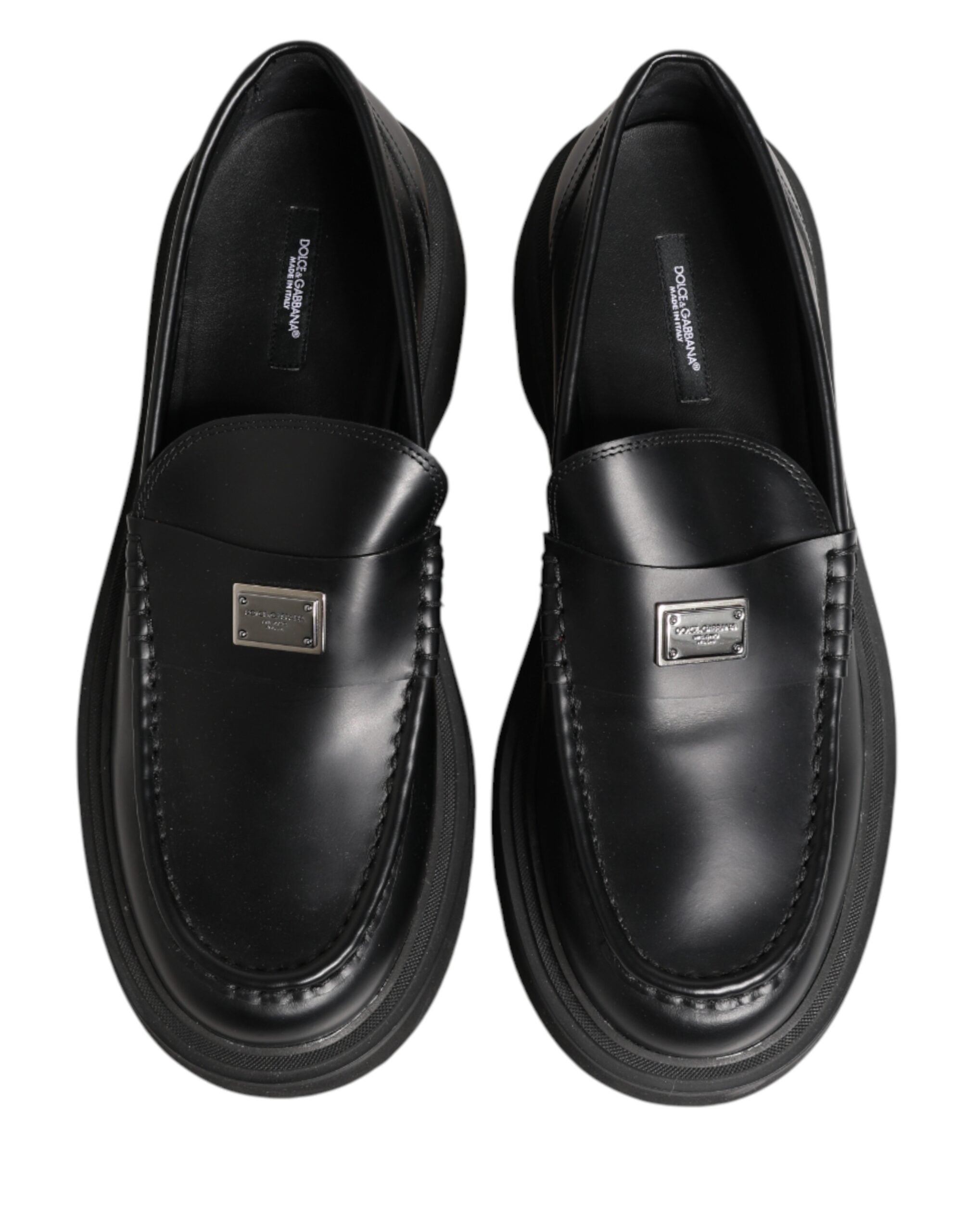 Black Leather DG Plaque Loafers Dress Shoes