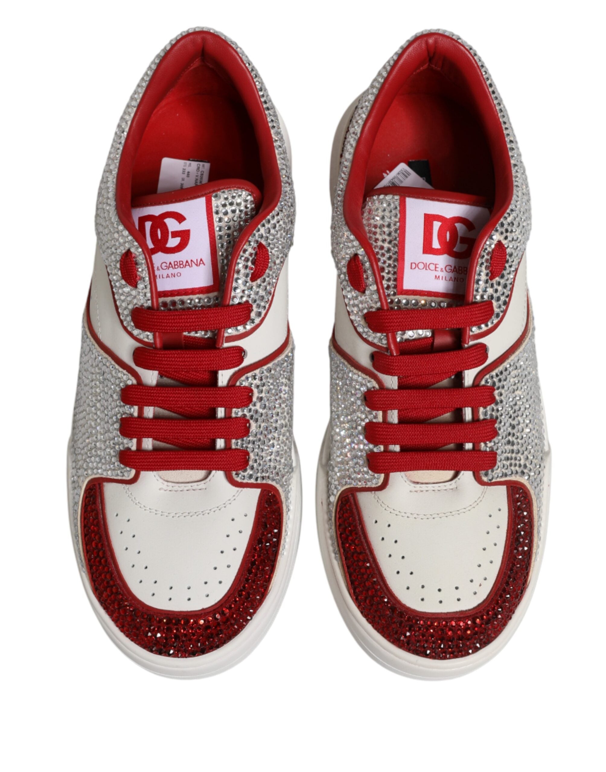 White Red Rhinestone Embellished Men Sneakers Shoes