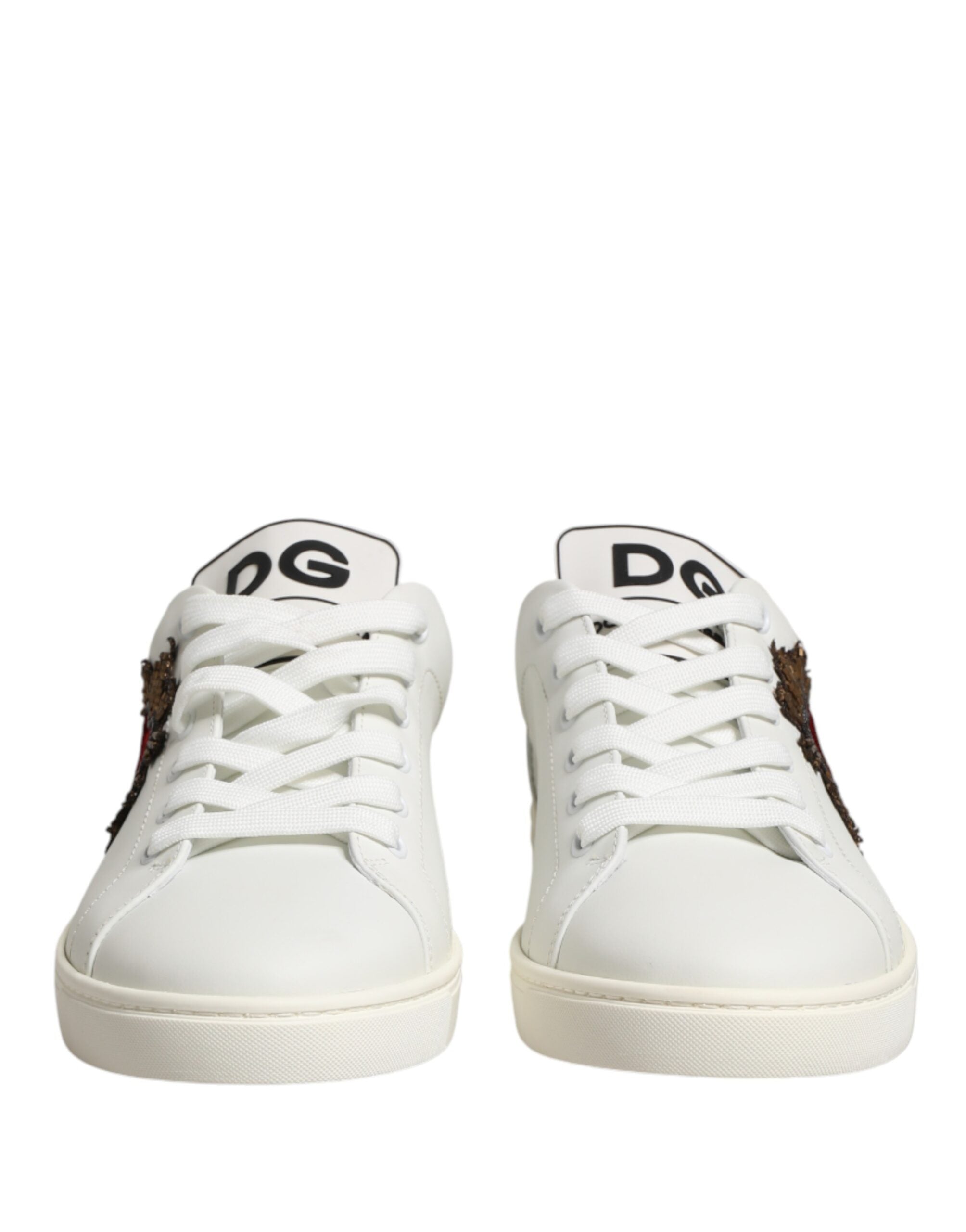 White Leather Sacred Heart Patch Sneakers Shoes