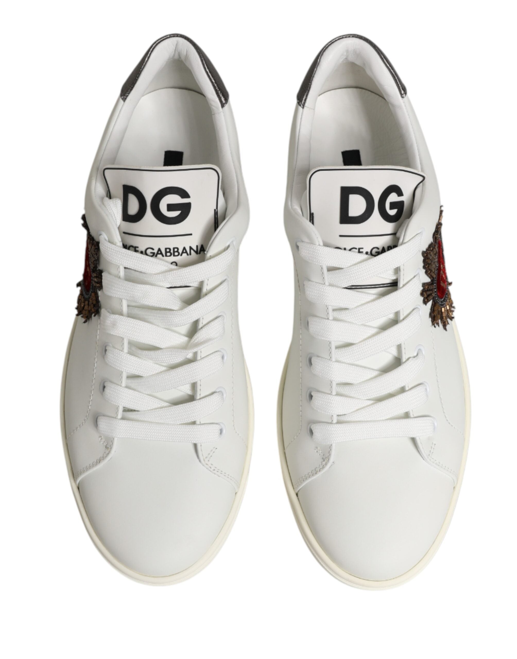 White Leather Sacred Heart Patch Sneakers Shoes
