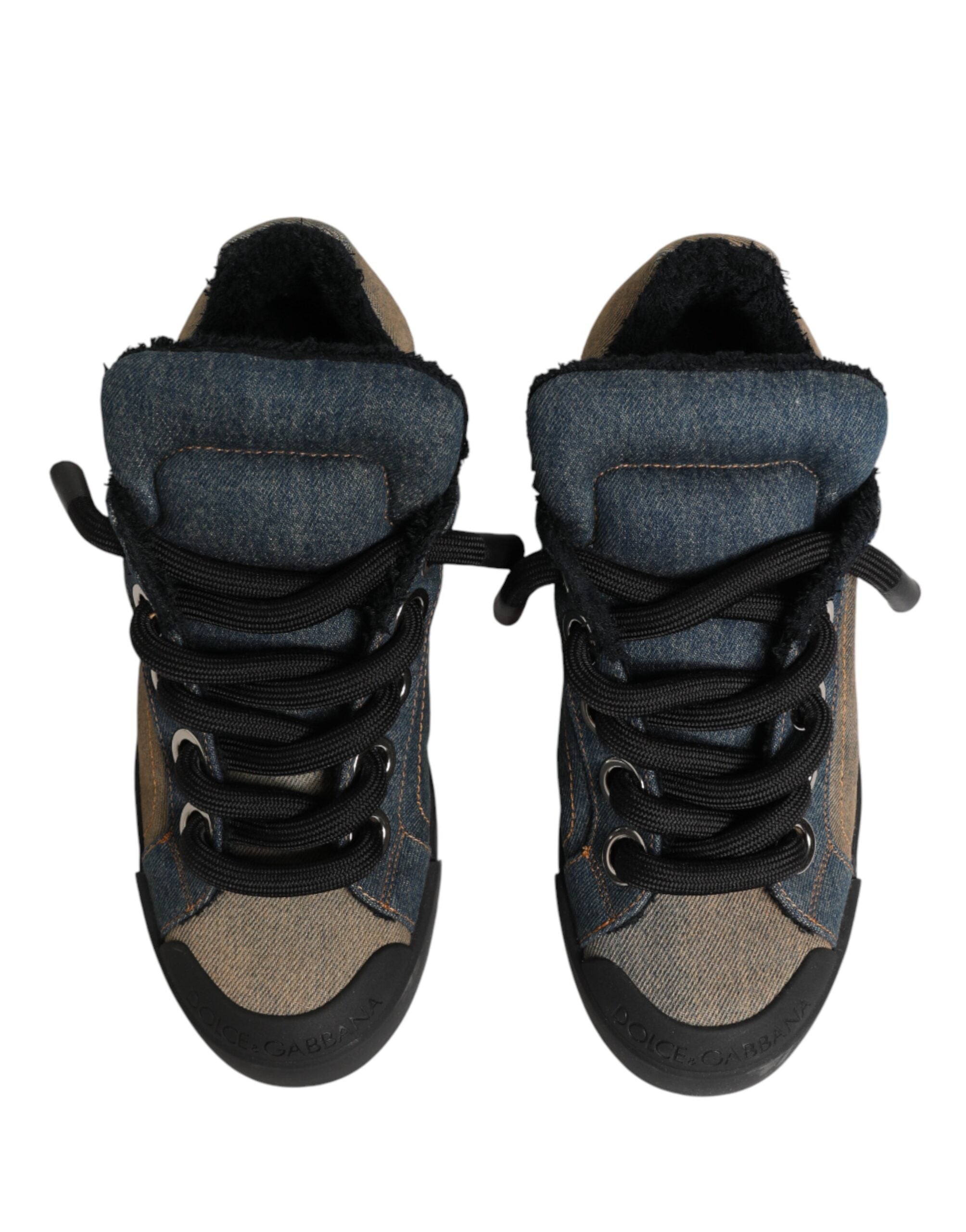 Multicolor Color Block Denim Low Top Sneakers Shoes