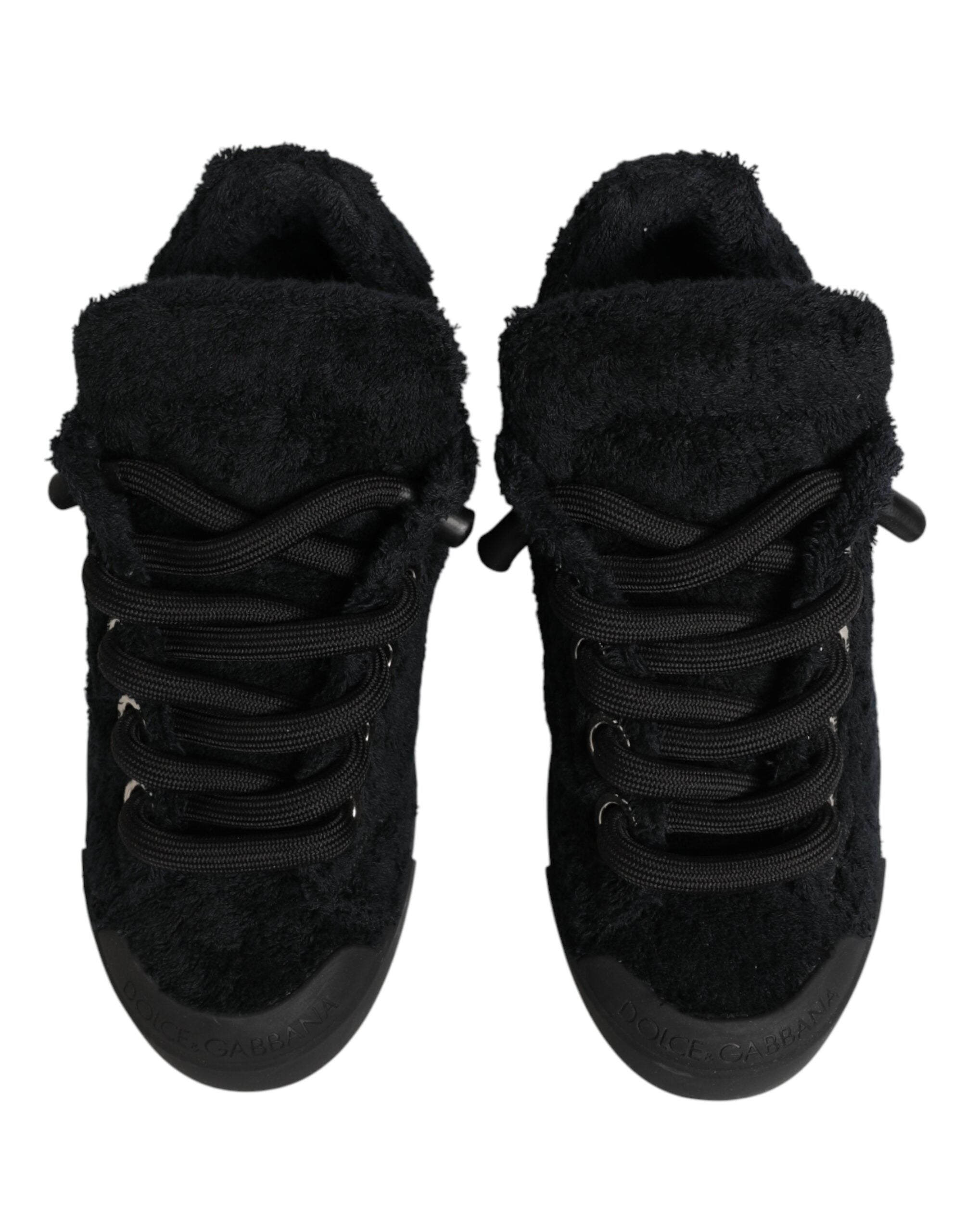 Black Faux Shearling Low Top Sneakers Shoes