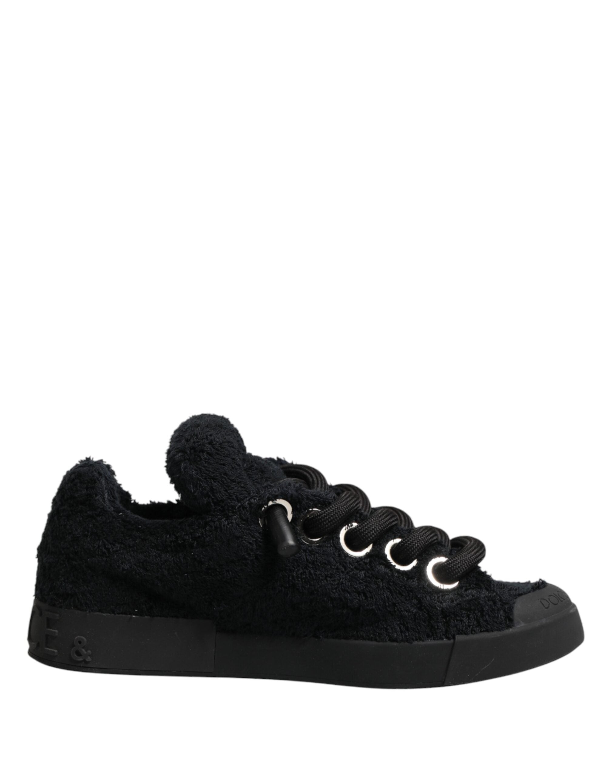 Black Faux Shearling Low Top Sneakers Shoes