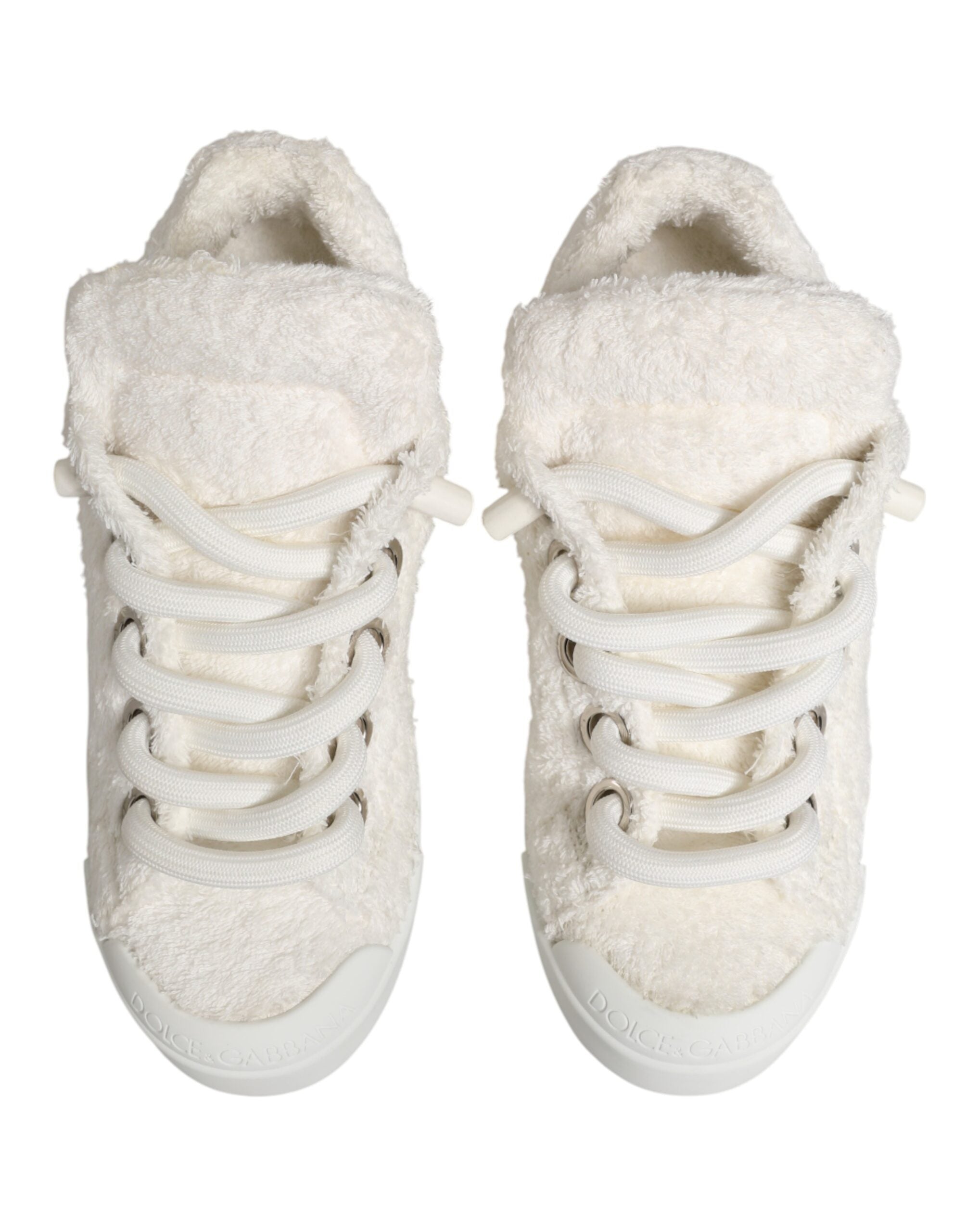 White Faux Shearling Low Top Sneakers Shoes