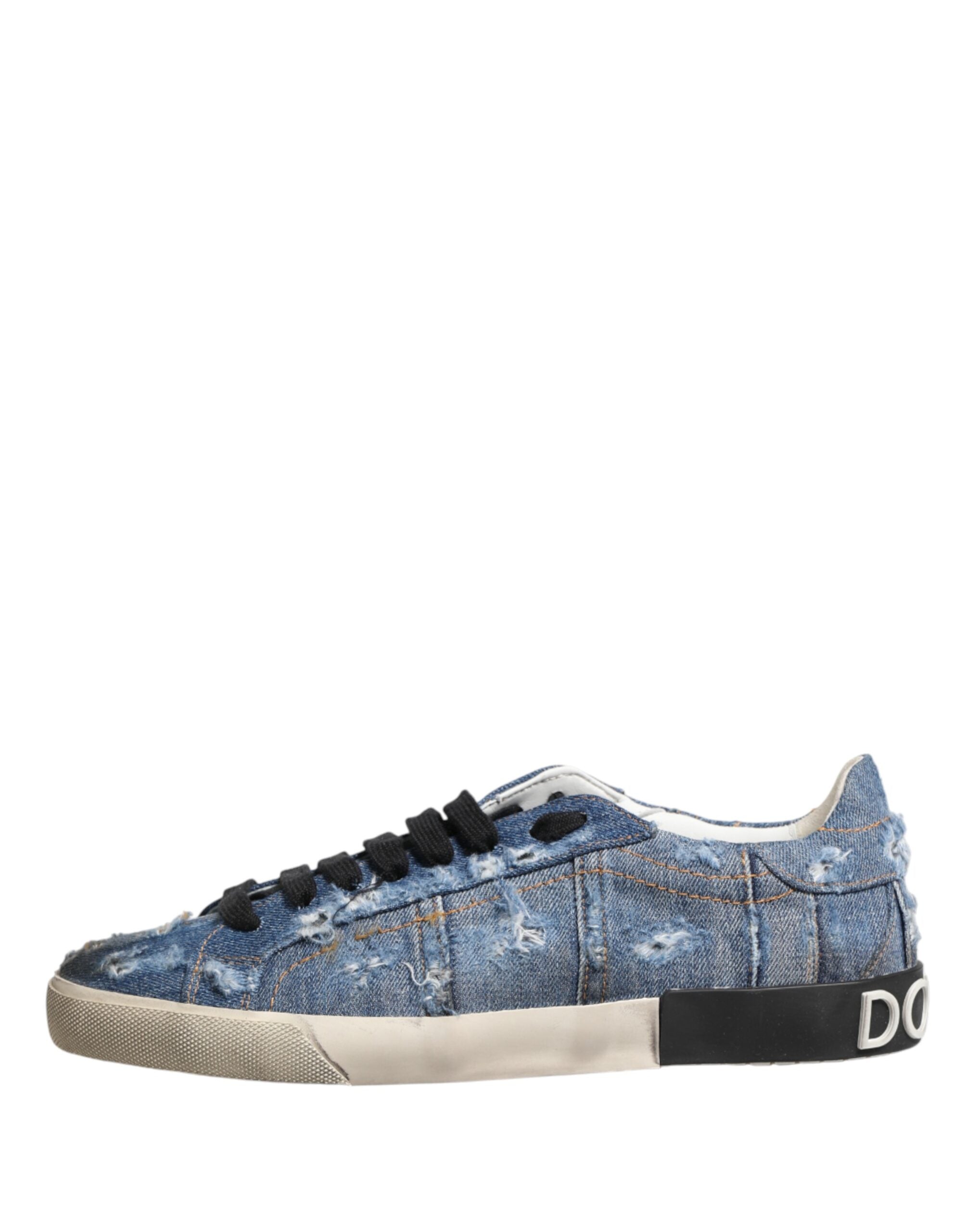 Blue Distressed Denim Low Top Sneakers Shoes