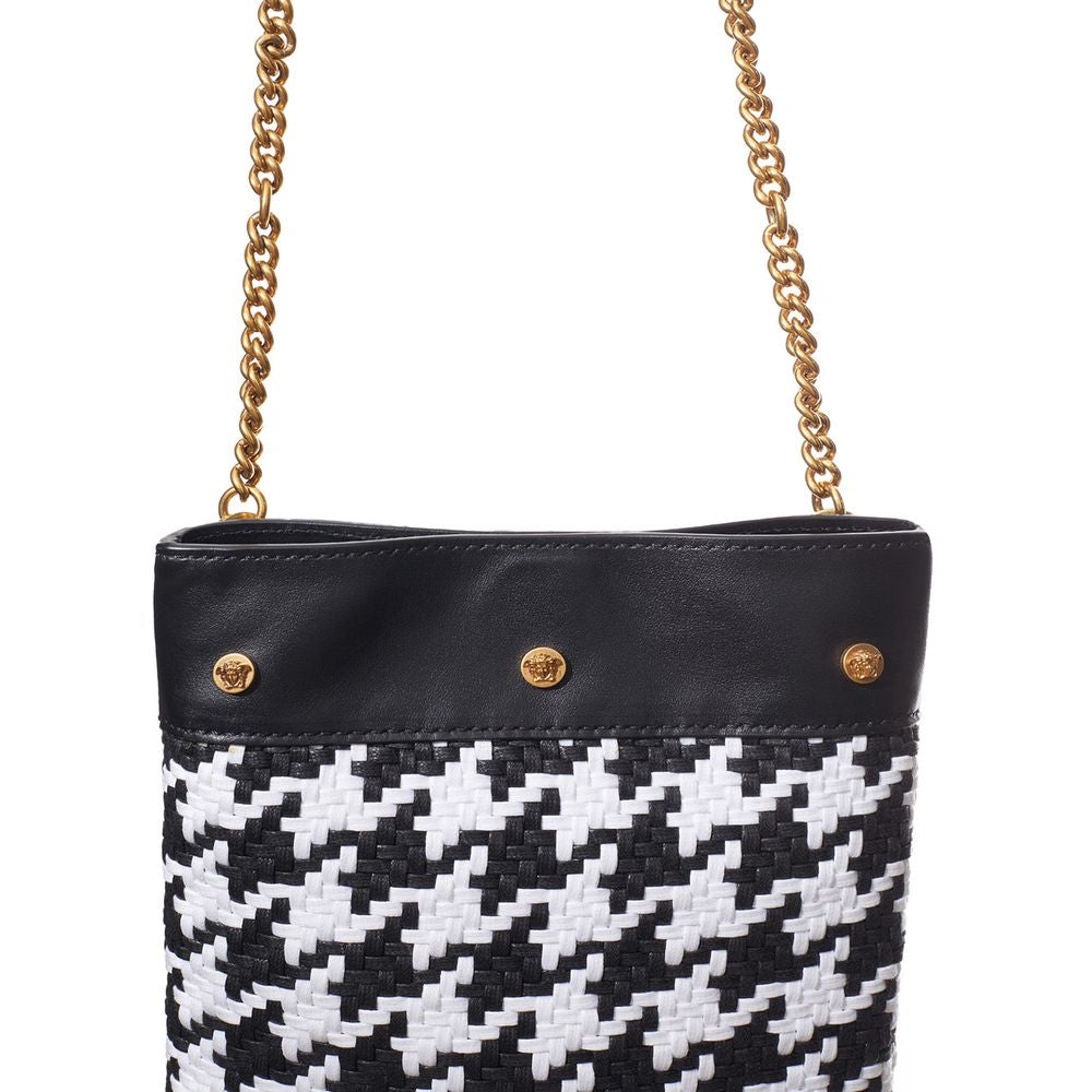 Black And White Leather And Textile Shoulder Bag