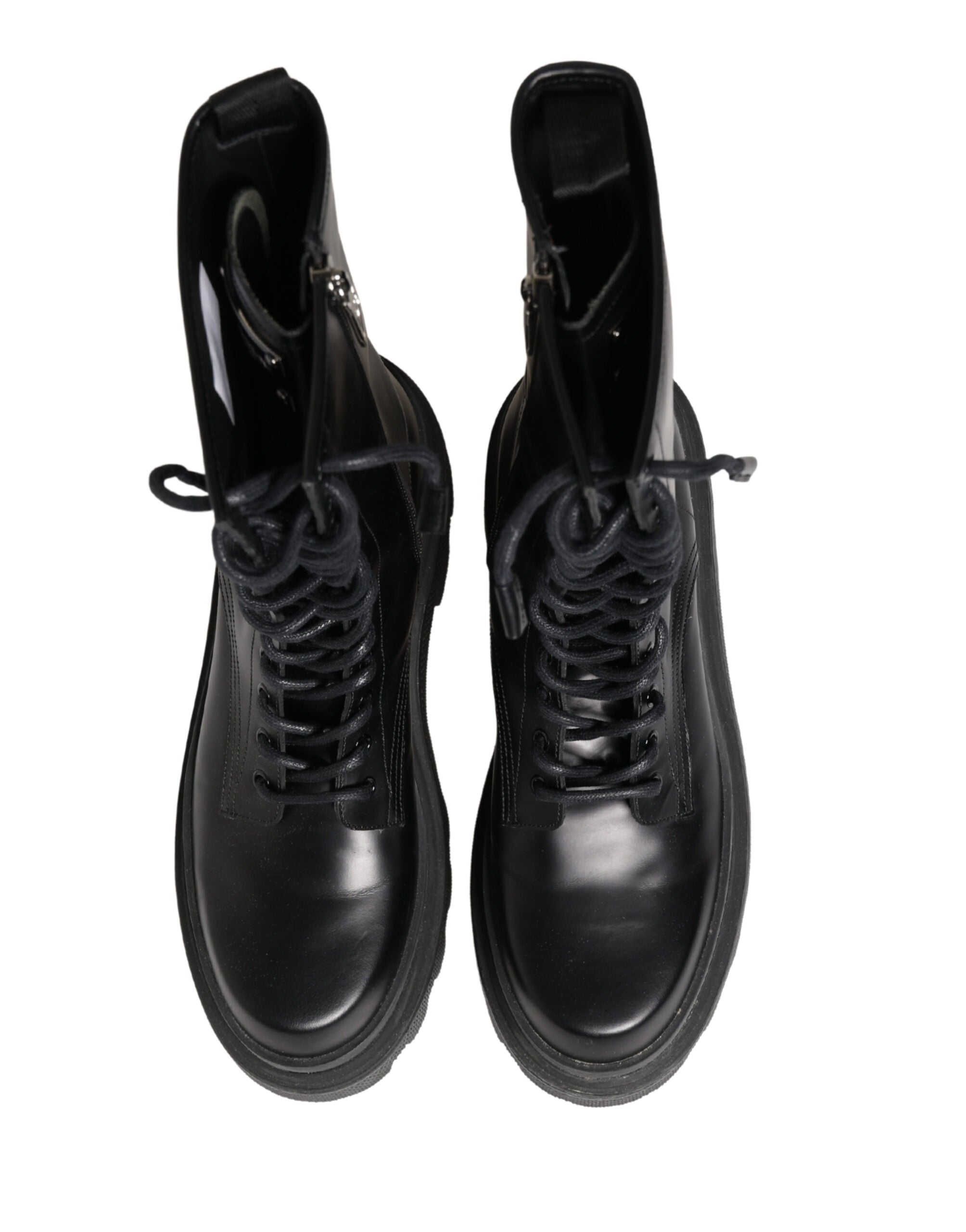 Black Leather Trek Sole Combat Boots Shoes