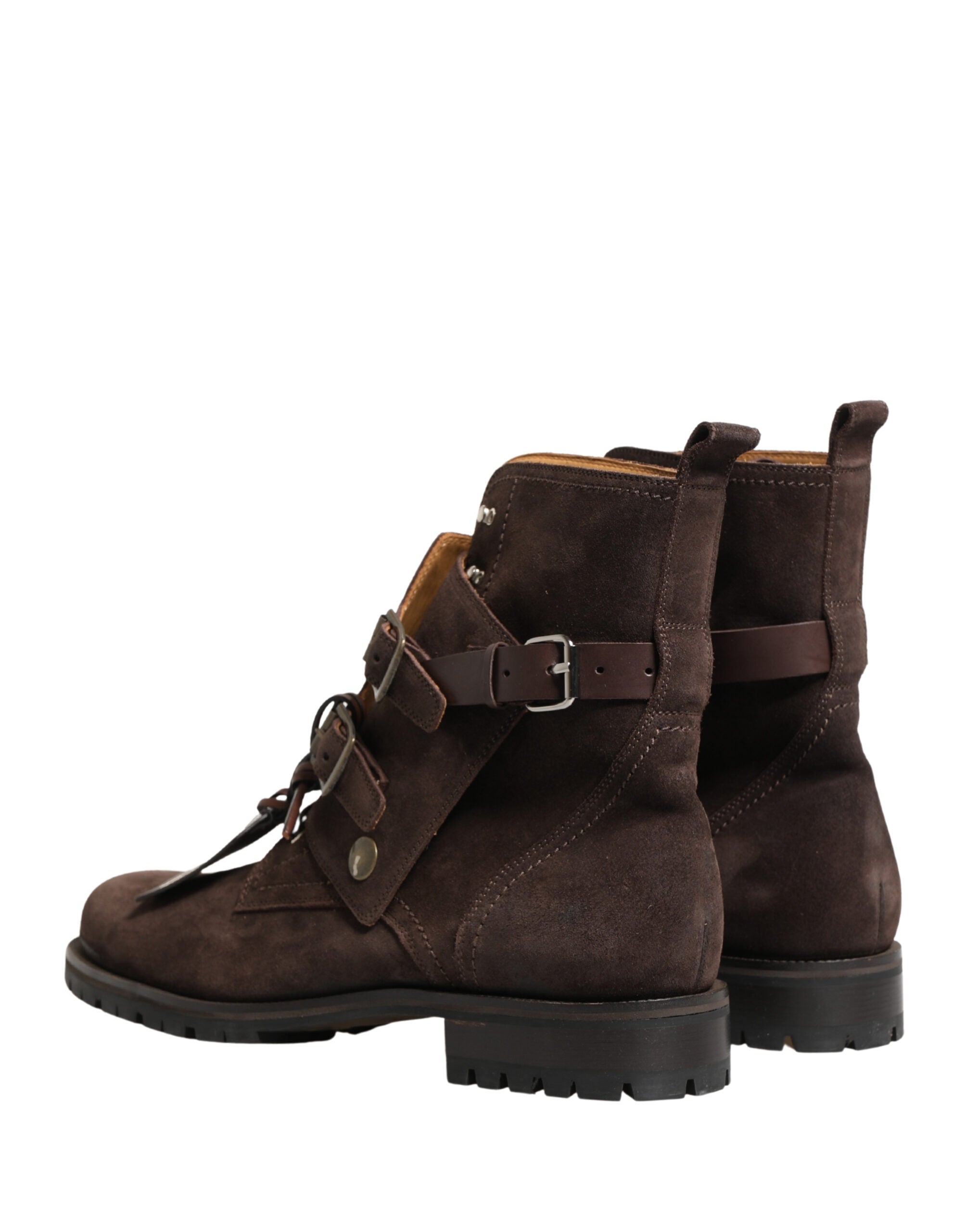 Brown Suede Leather Buckle Ankle Boots Shoes