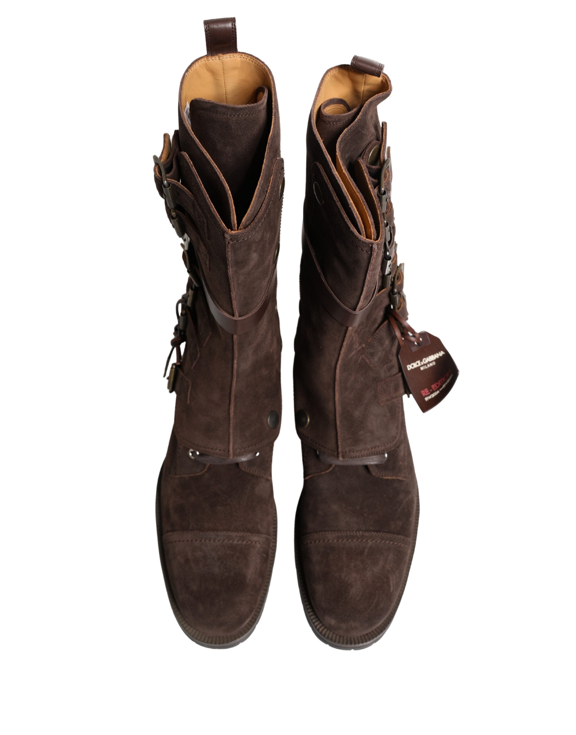 Brown Suede Leather Combat Ankle Boots Shoes