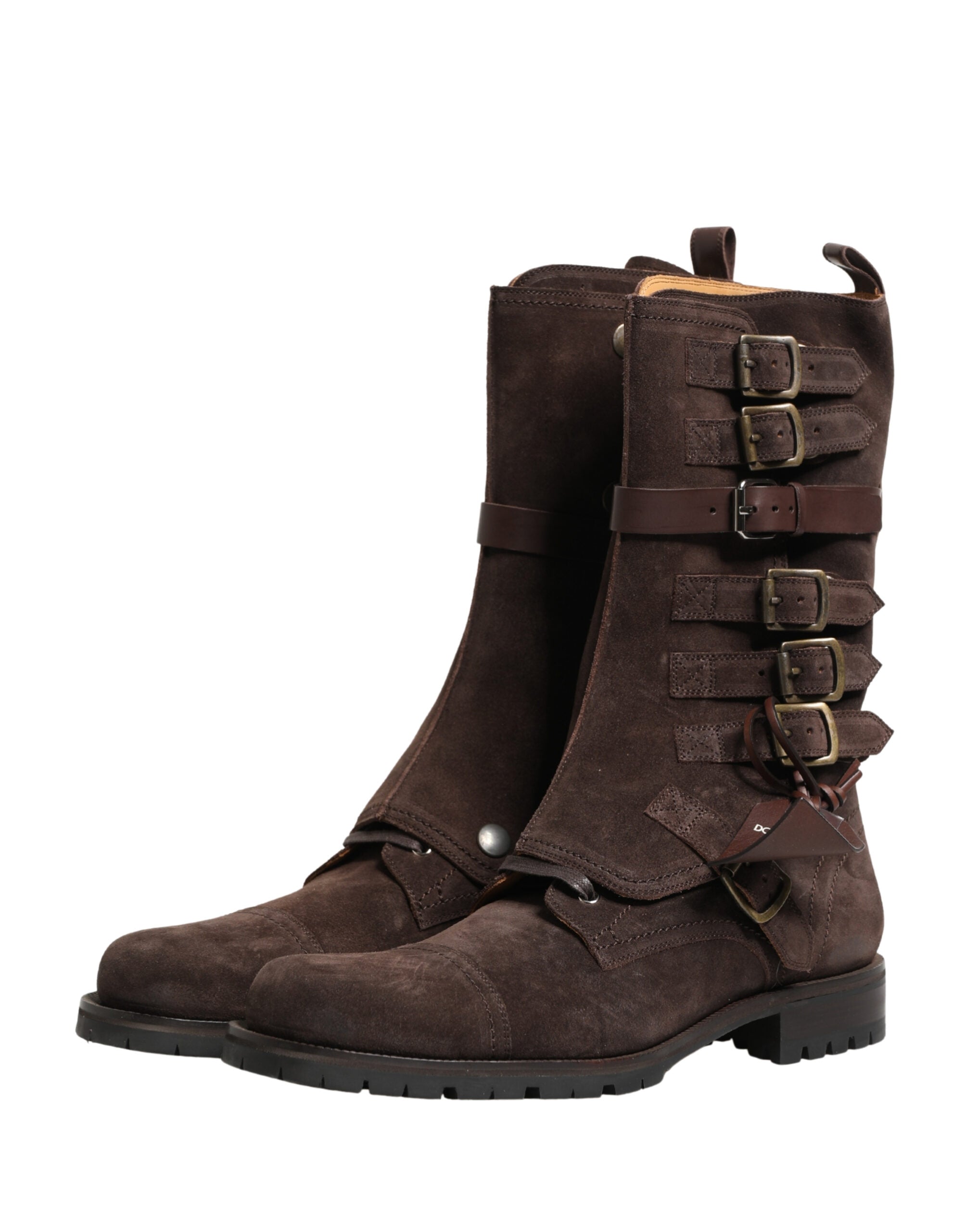 Brown Suede Leather Combat Ankle Boots Shoes