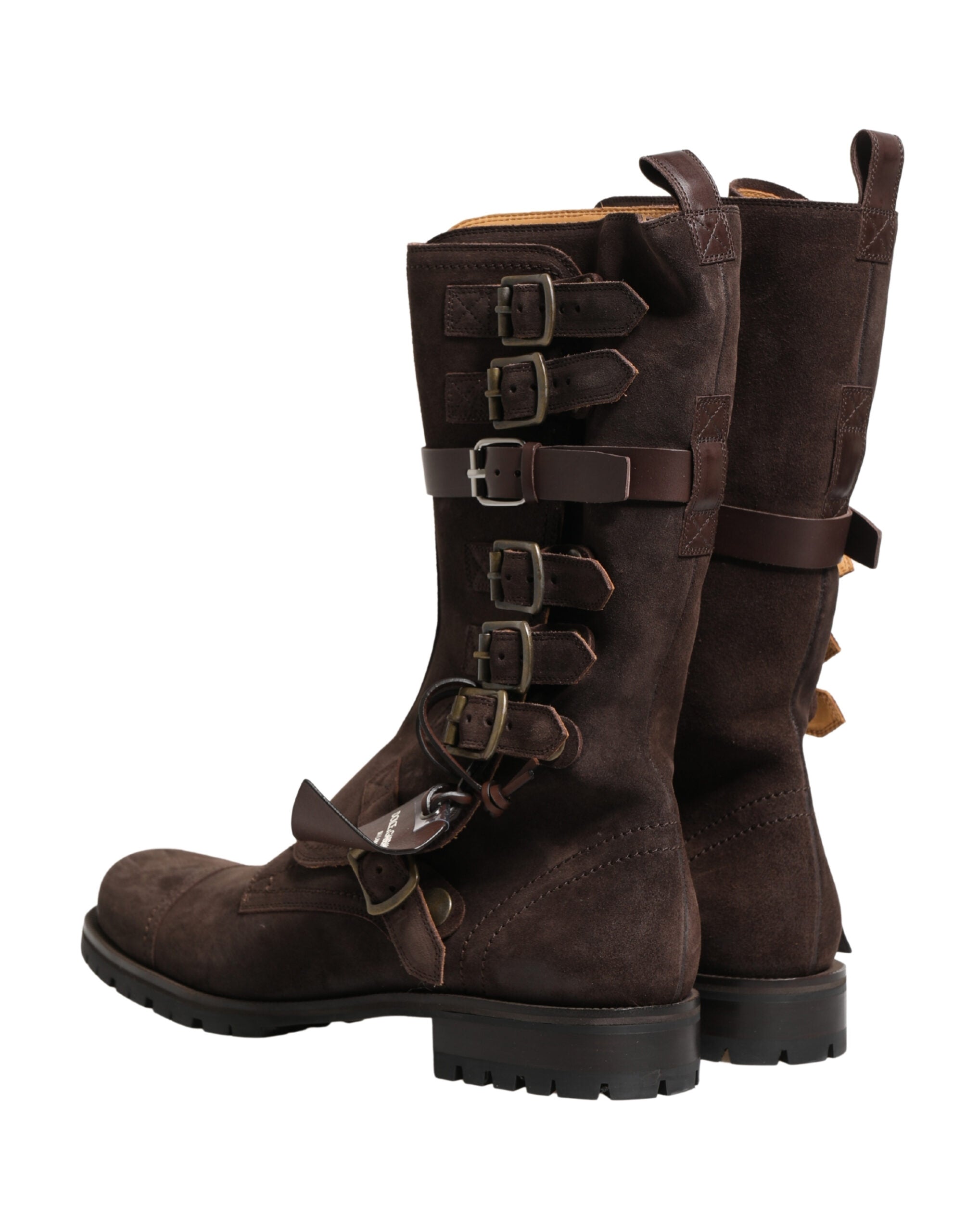 Brown Suede Leather Combat Ankle Boots Shoes