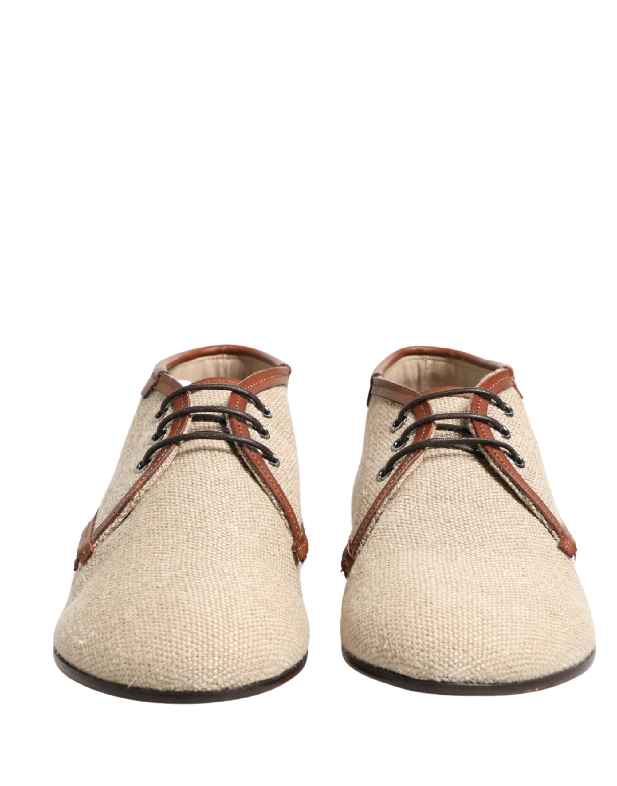 Béžové plátěné pánské šněrovací společenské boty Derby