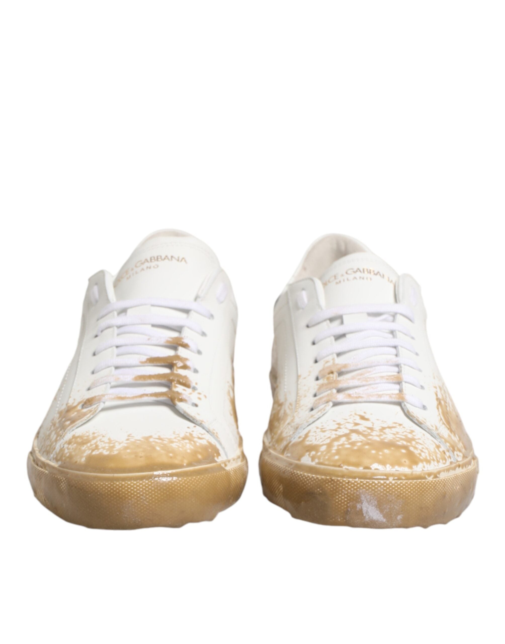 White Leather Paint Effect Low Top Sneakers Shoes