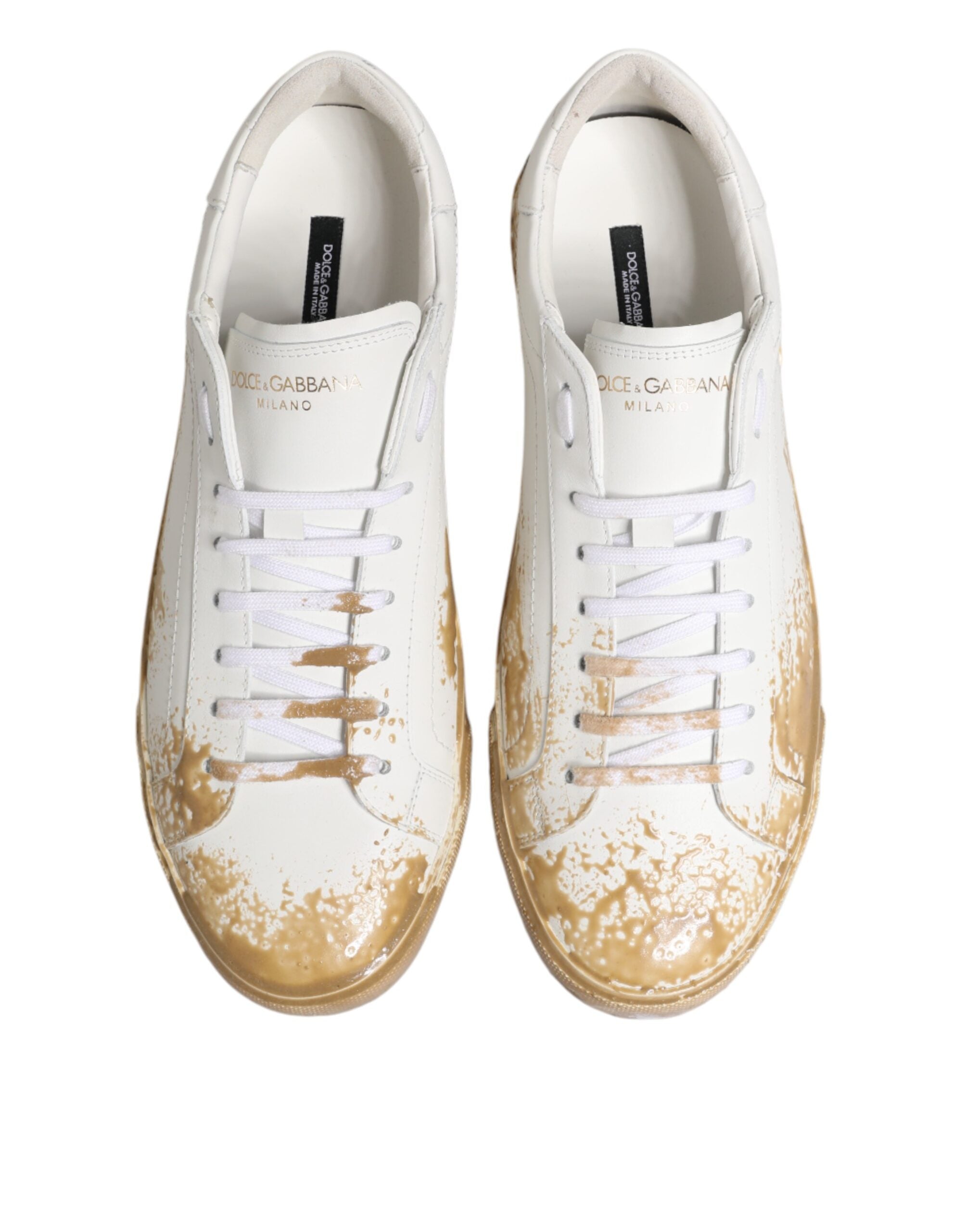 White Leather Paint Effect Low Top Sneakers Shoes