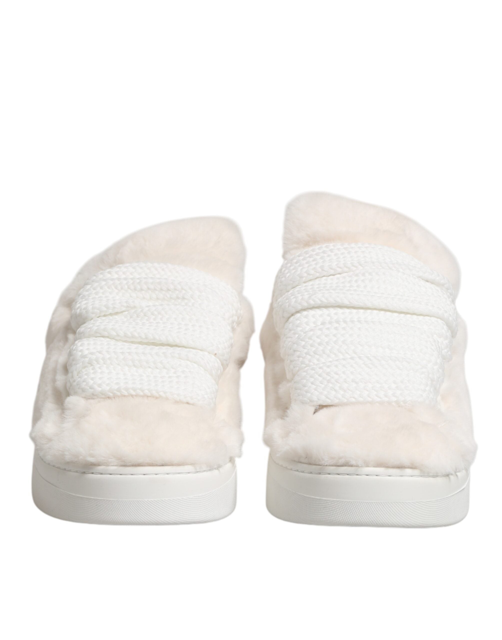 White Shearling Fur Bianco Low Top Sneakers Shoes