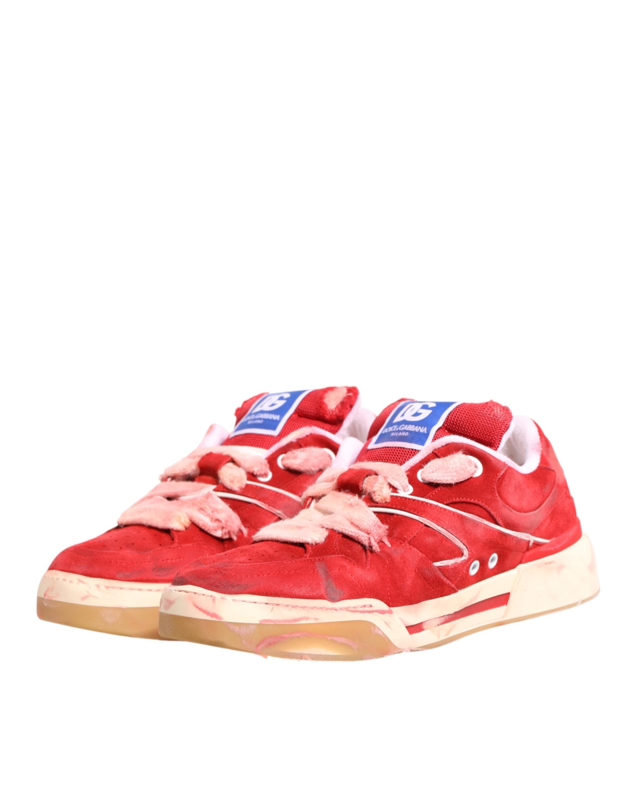 Red White Suede DG Logo Low Top Sneakers Shoes