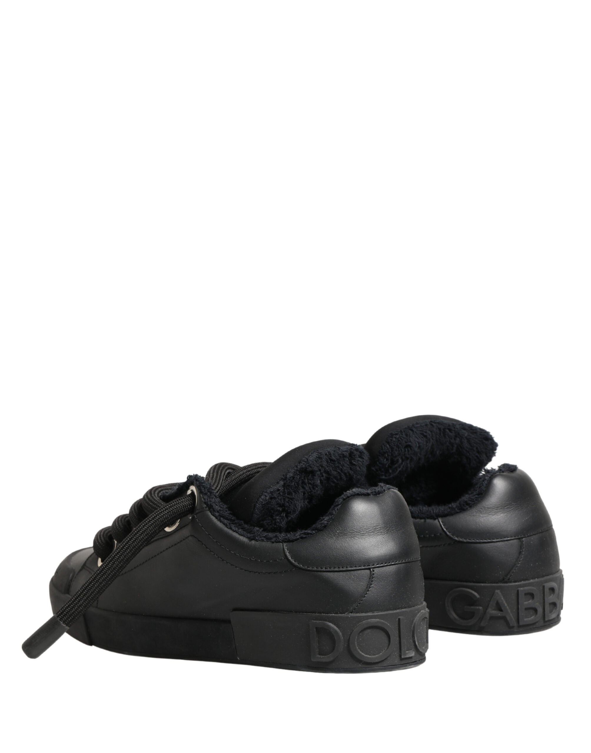 Black Calf Leather Nappa Lace-Up Sneakers Shoes