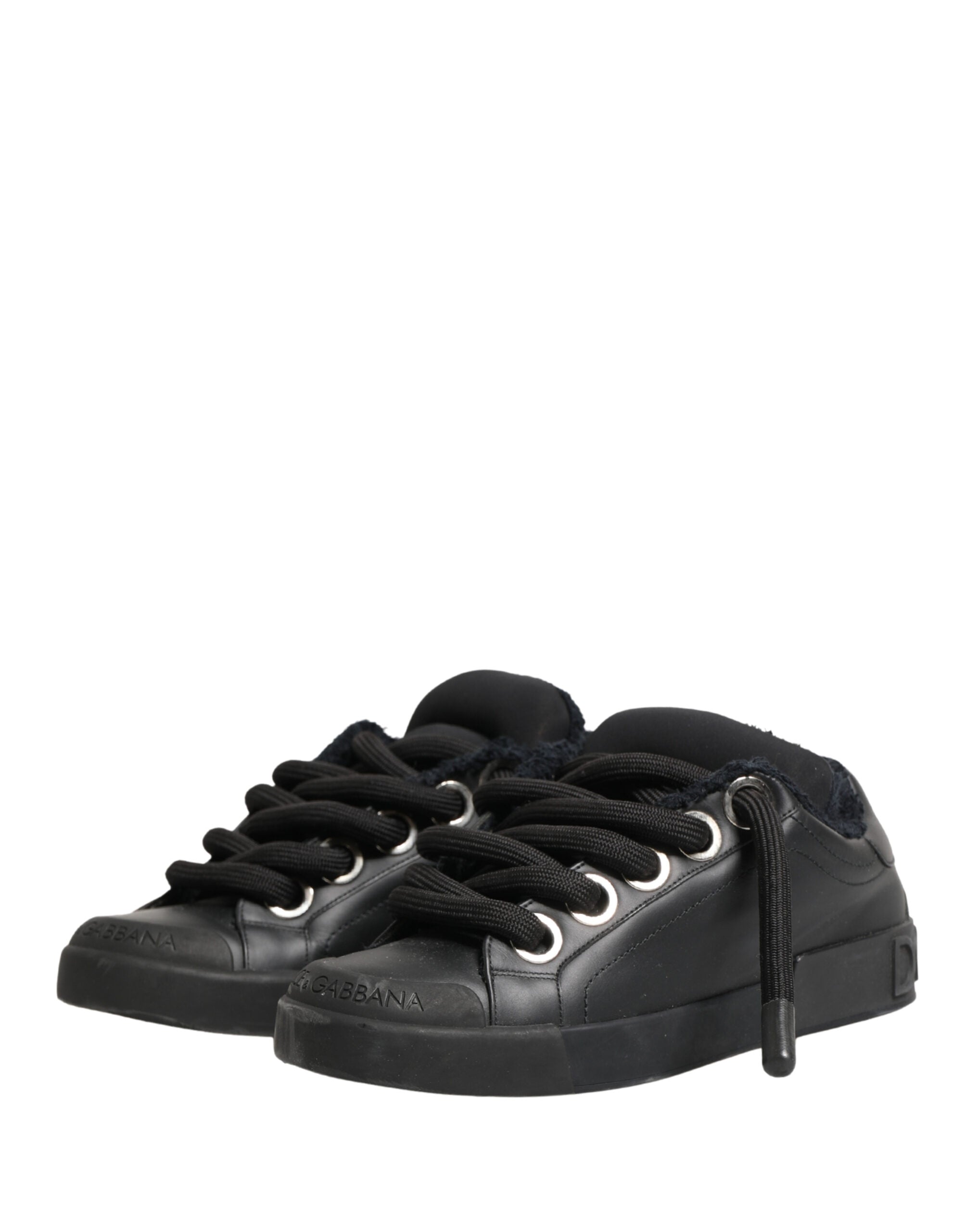 Black Calf Leather Nappa Lace-Up Sneakers Shoes