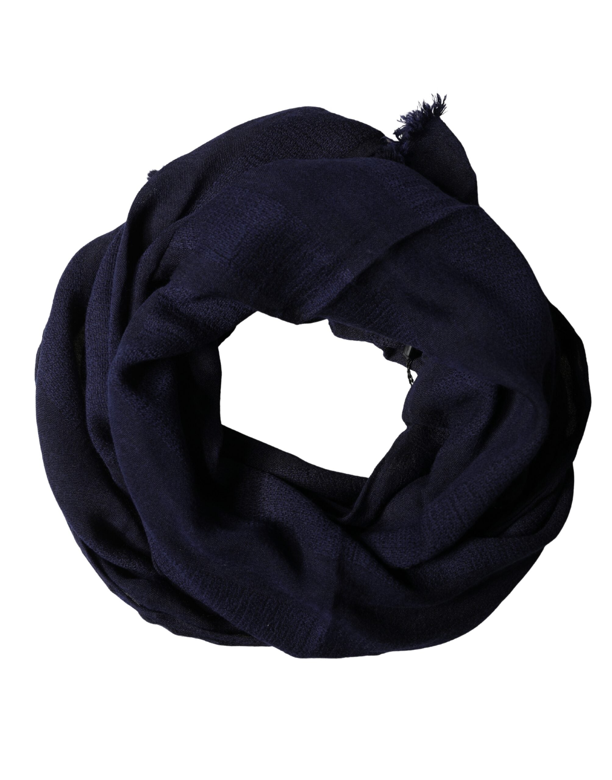 Tmavě modrý vlněný unisex pletený šál s třásněmi 170cm x 60cm