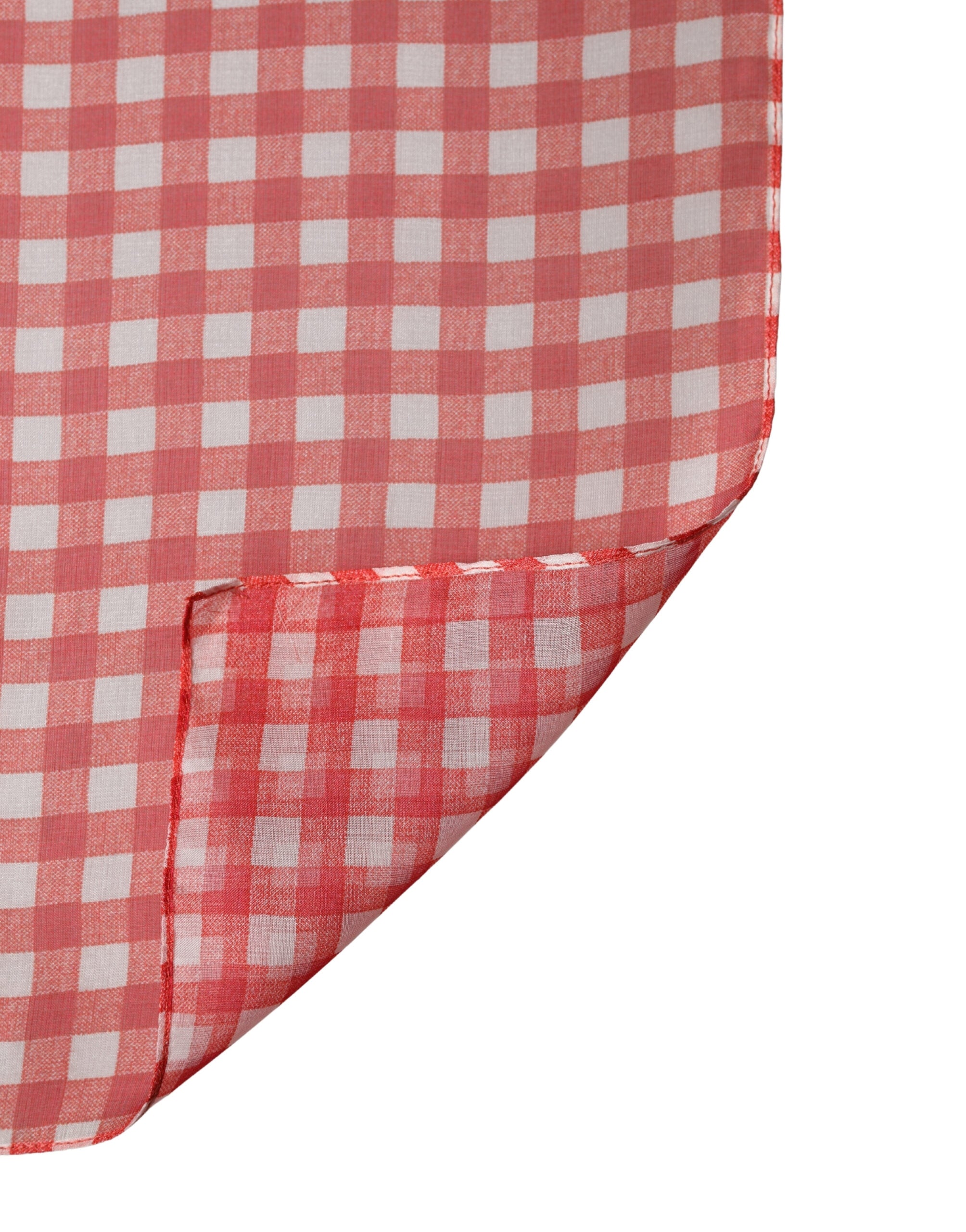 Bílo-červený kostkovaný hedvábný šál/foulard 140 cm x 136 cm