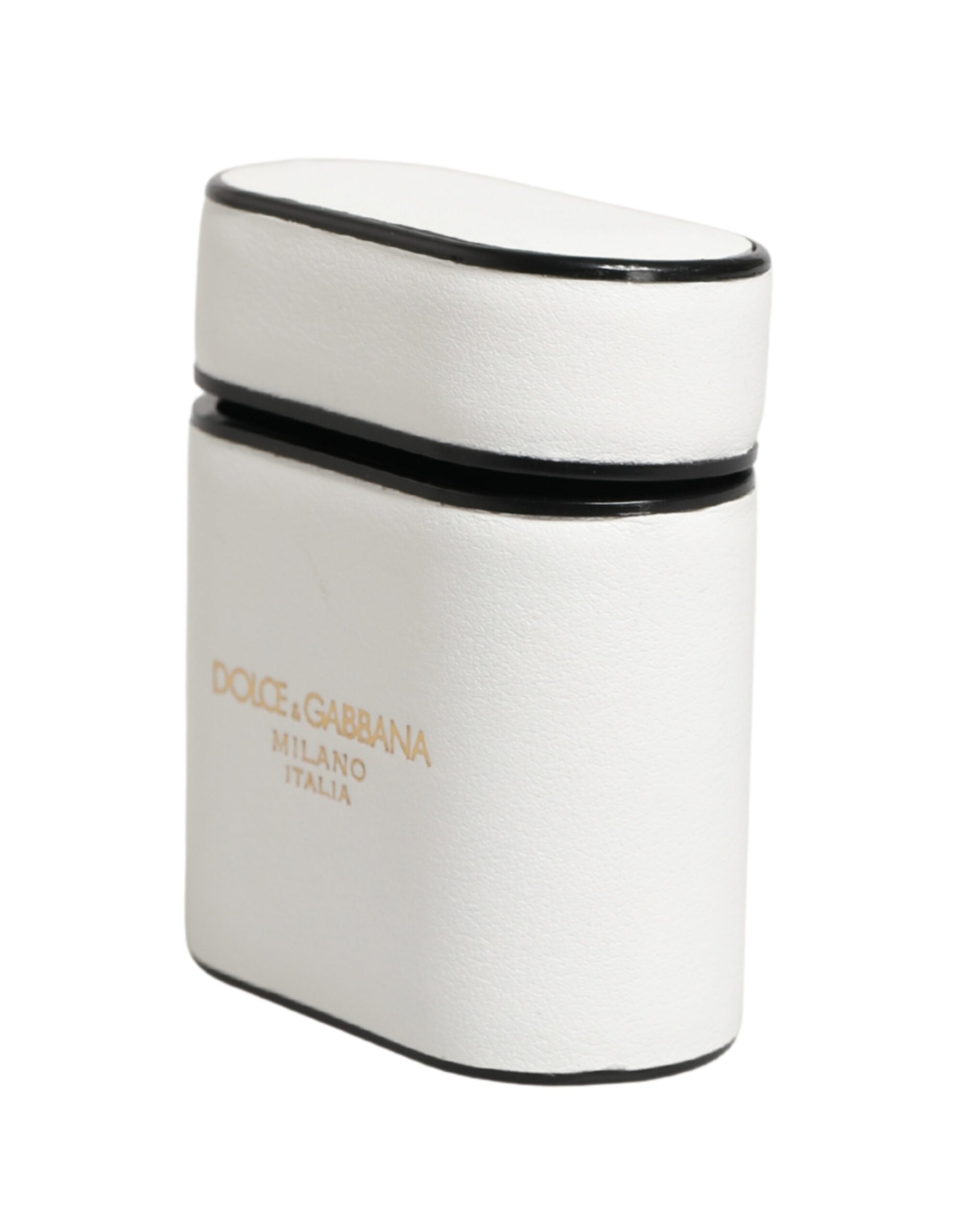 White Calf Leather Logo Print Flip Holder Airpods Case