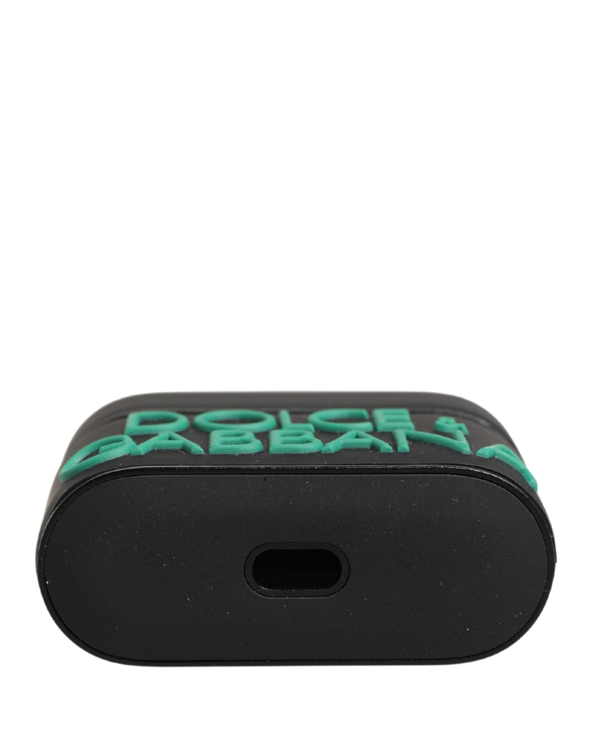 Dámské pouzdro na Airpods z černého PVC s embosovaným logem a držákem na klíče