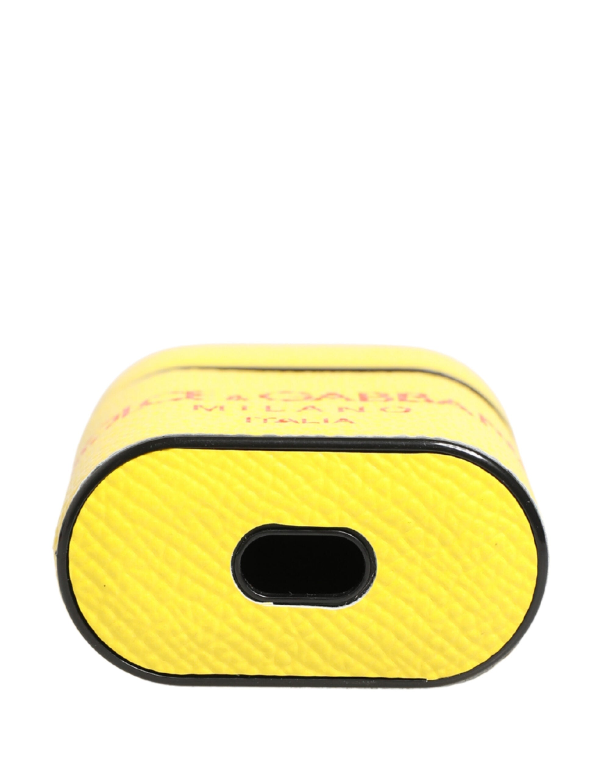Žluté pouzdro na Airpods z telecí kůže s logem a poutkem