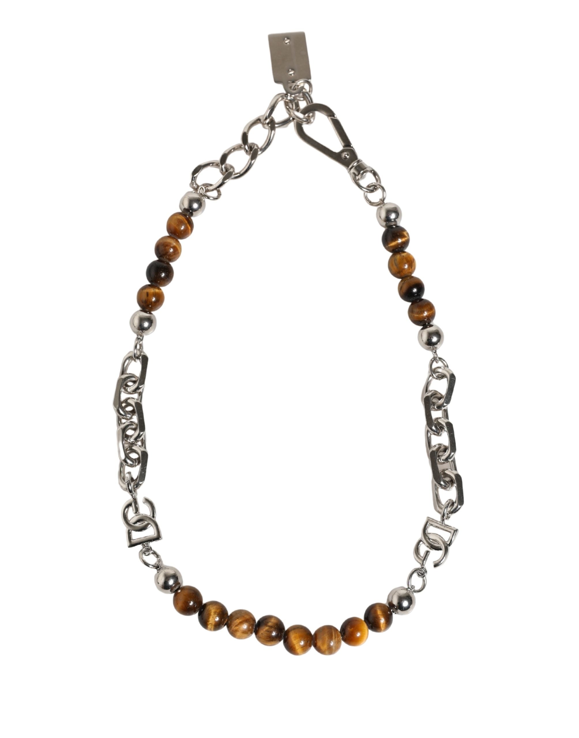 Silver Tone Brass Chain Beaded Gem DG Logo Bracelet