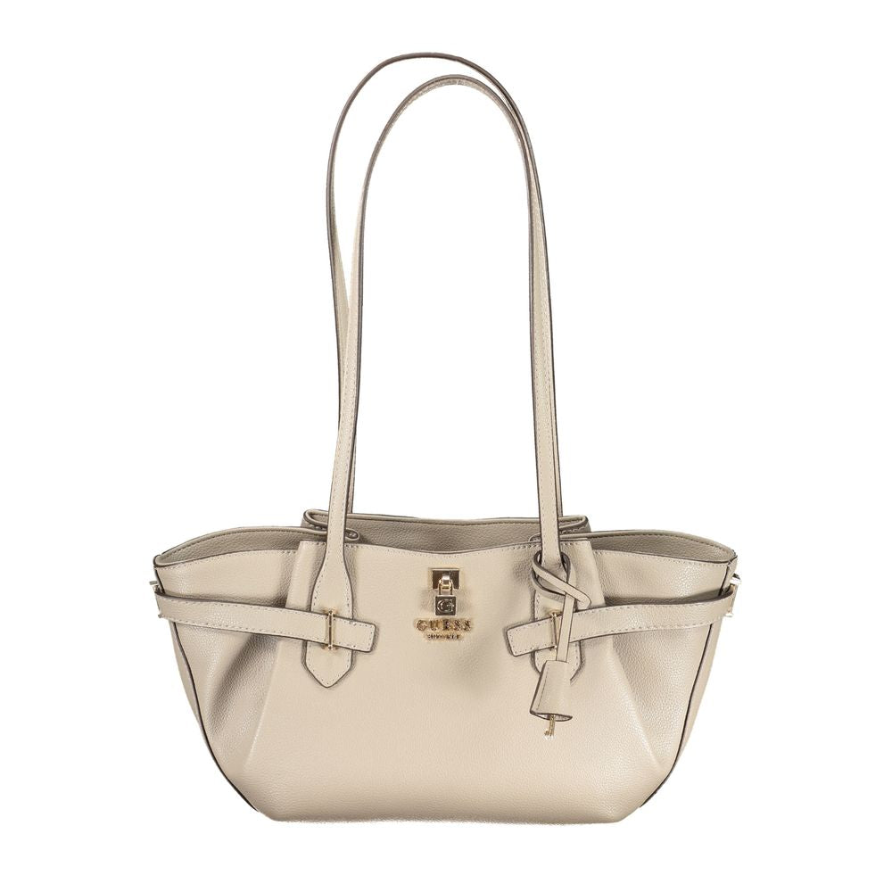 Beige Polyurethane Women Handbag