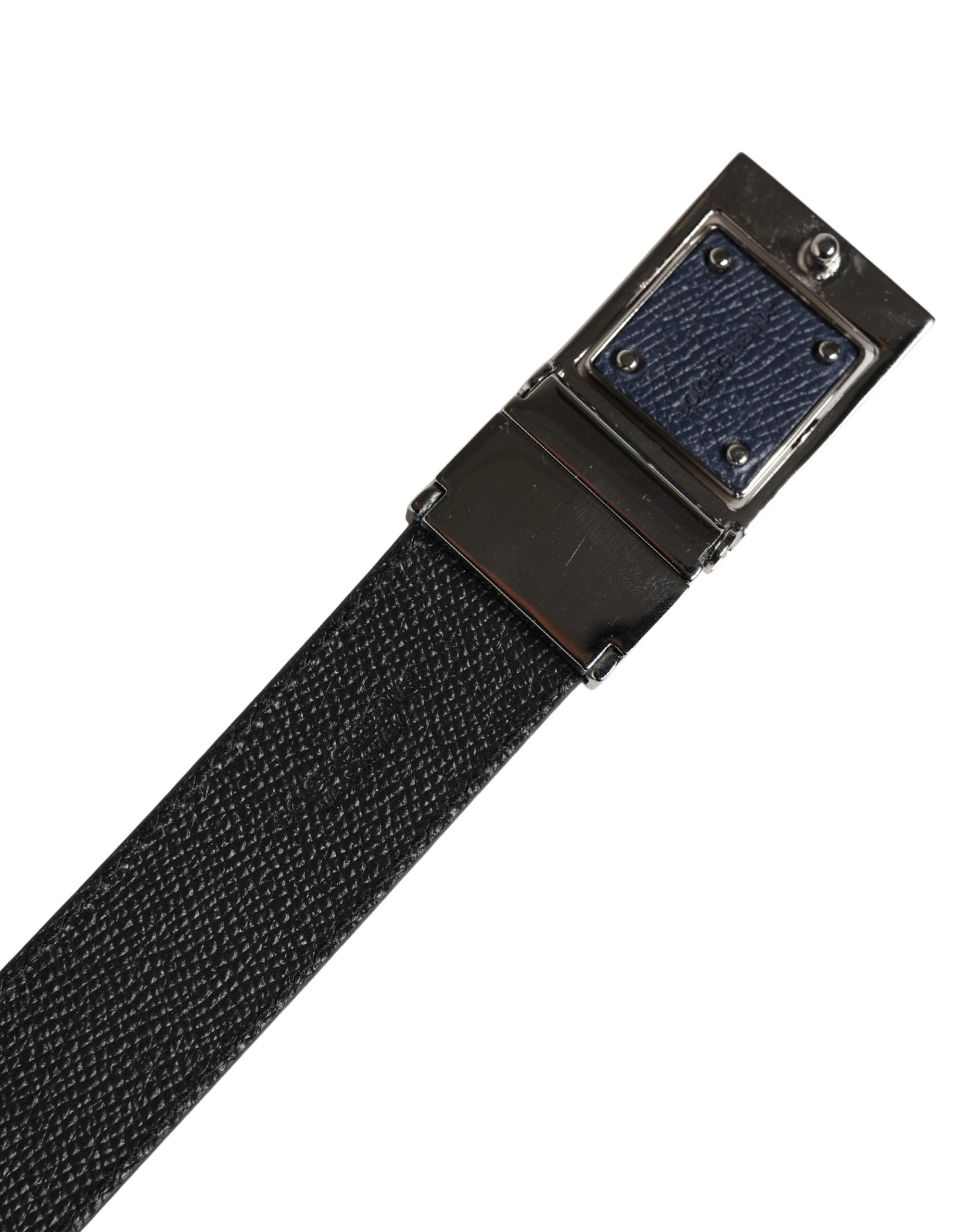 Men Blue Calfskin Leather Square Buckle Belt