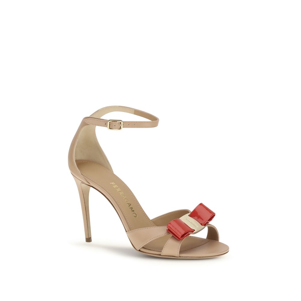 Beige Calf Leather Bos Taurus Stiletto Heel Sandals