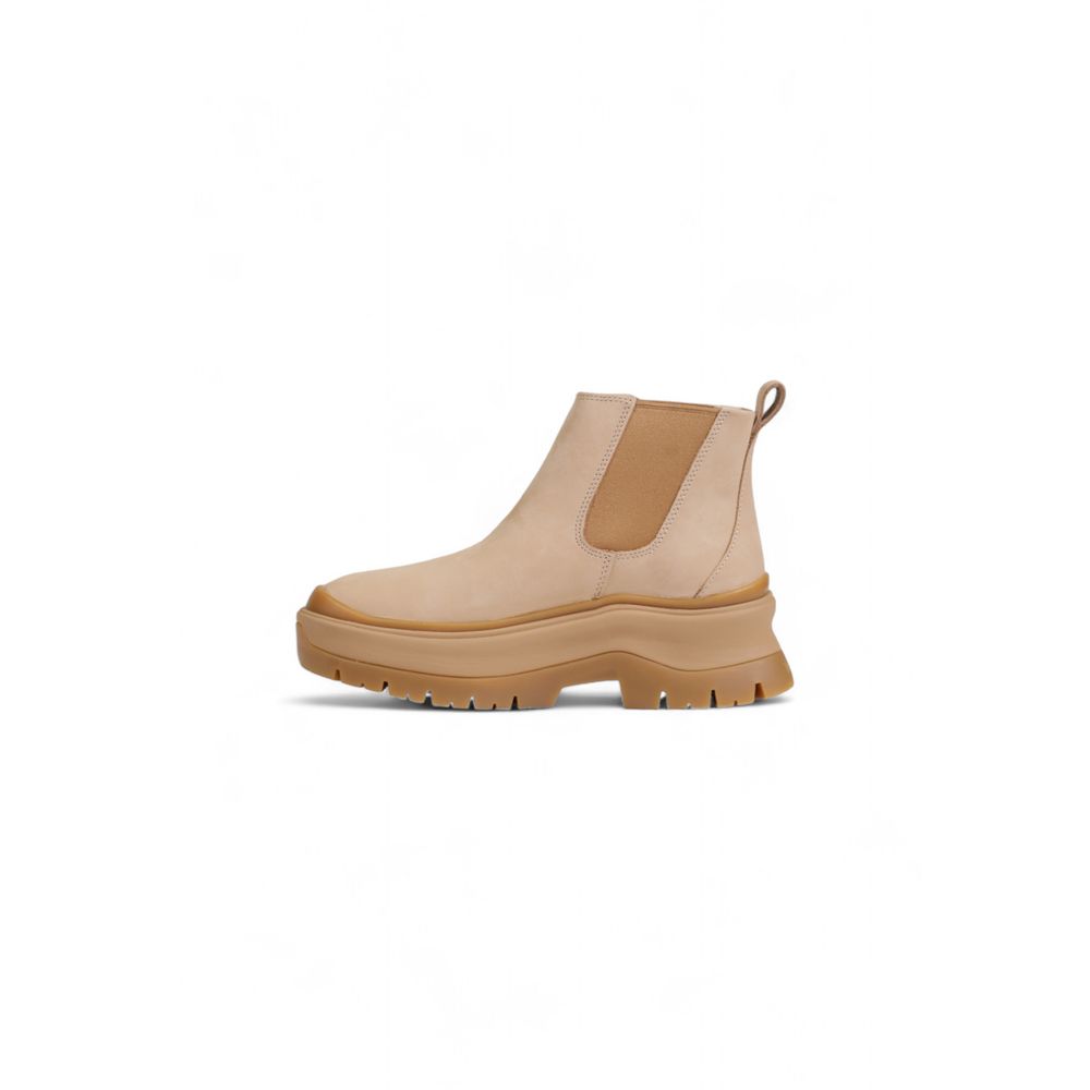 Beige Suede Leather Ankle Boots