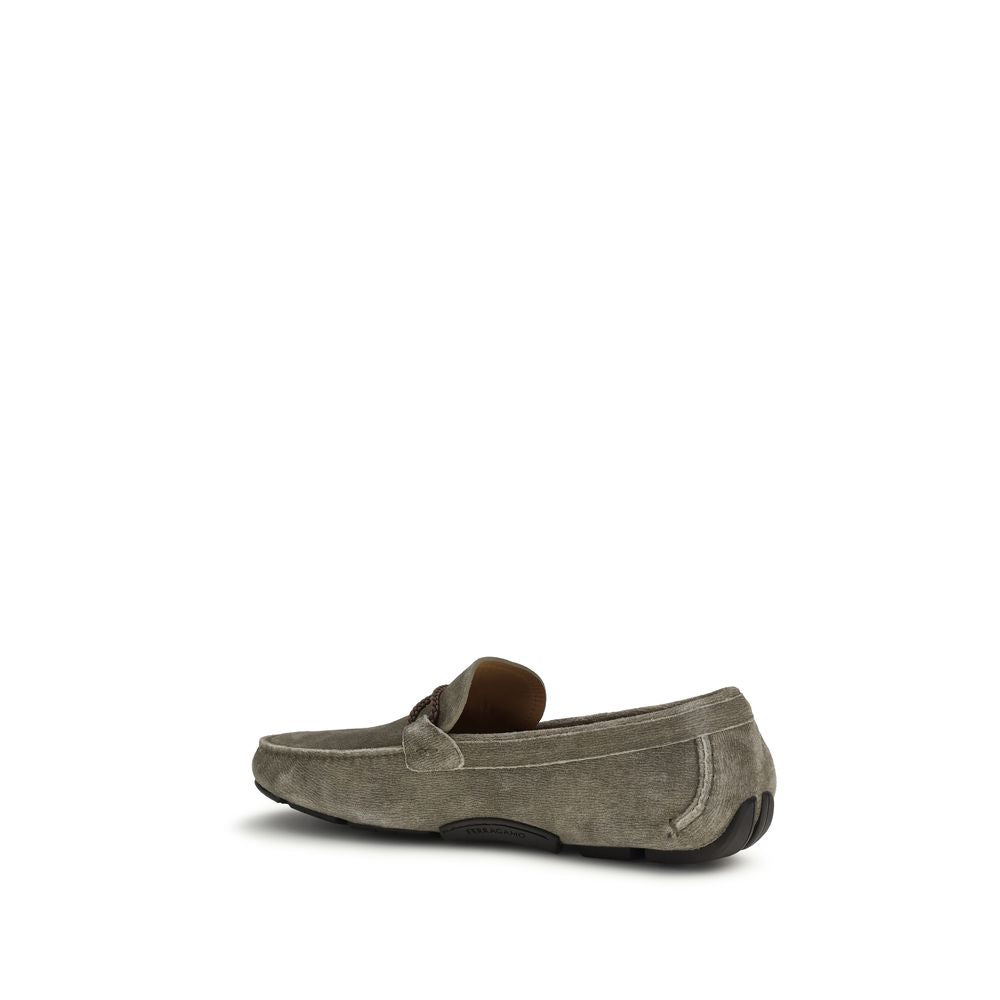 Gray Calf Leather Bos Taurus Slip-On Loafers