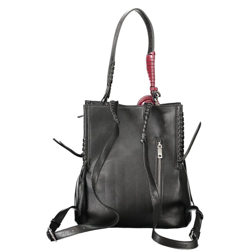 Black Polyurethane Women Backpack