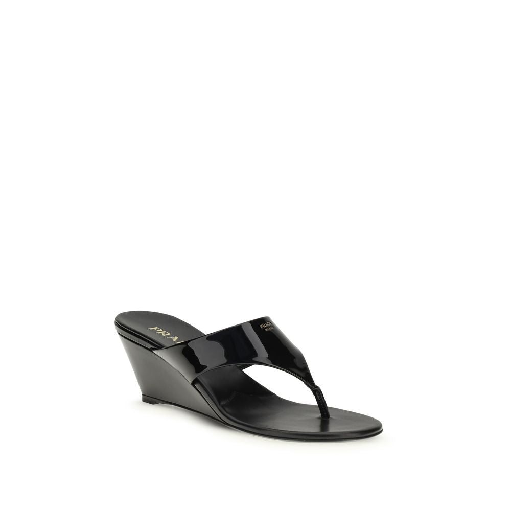 Black Calf Leather Bos Taurus Wedge Sandals