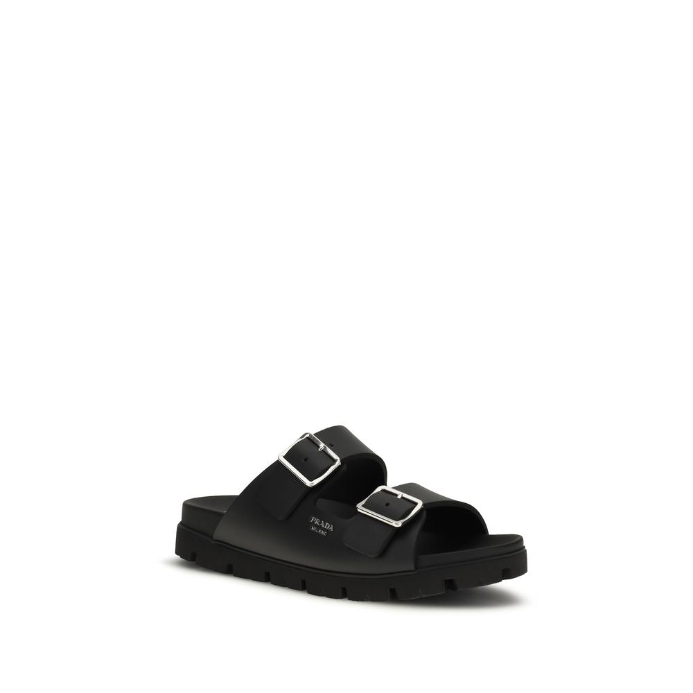 Black Calf Leather Bos Taurus Flat Sandals