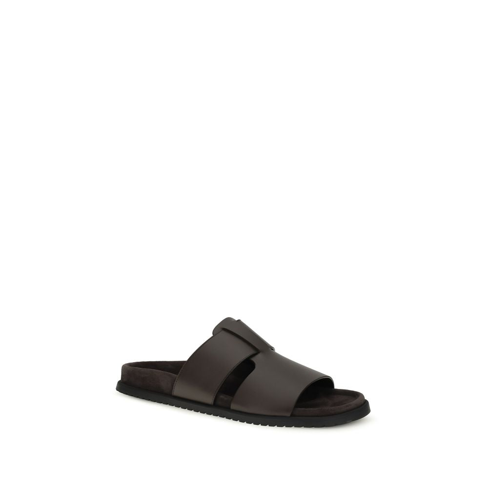 Brown Calf Leather Bos Taurus Flat Sandals
