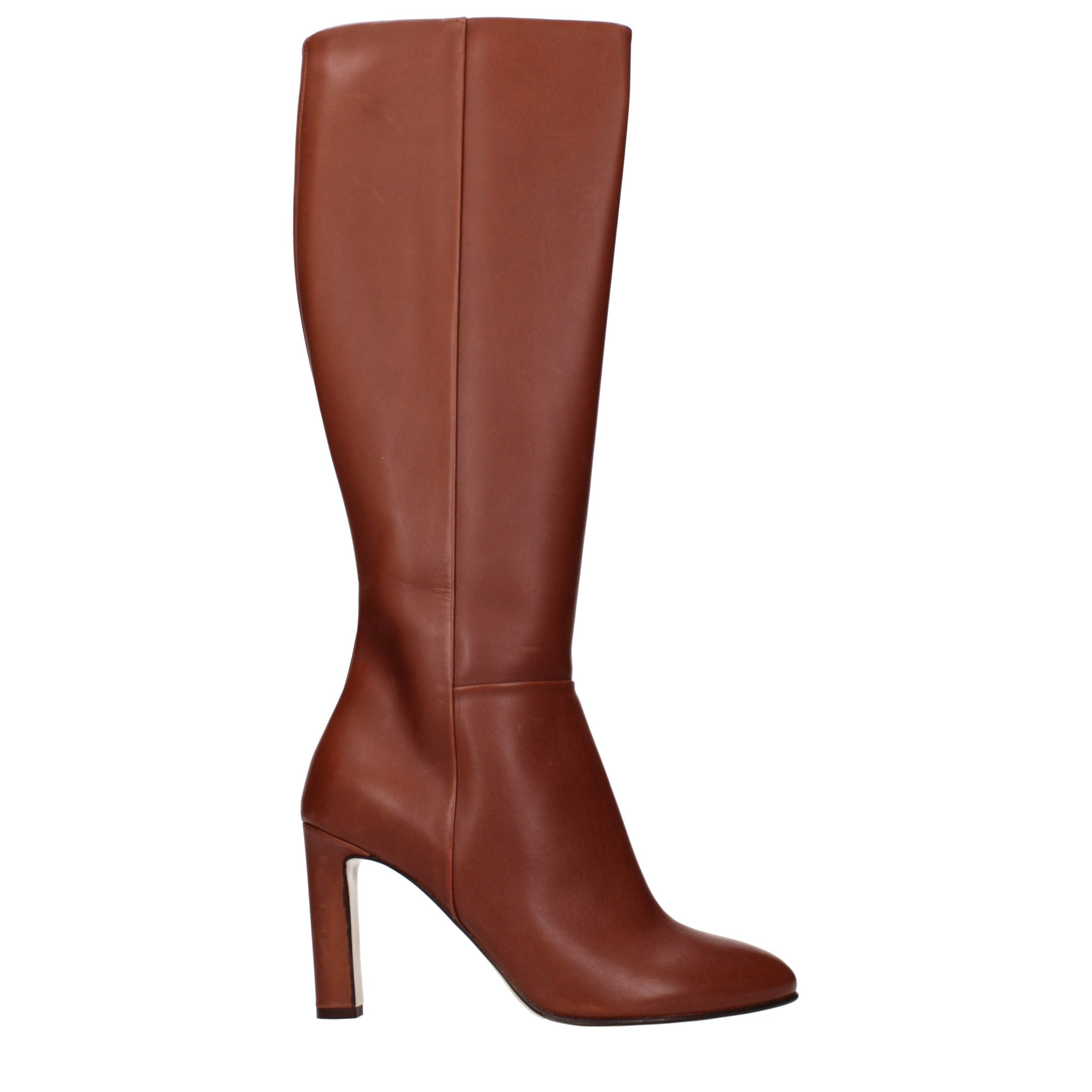Brown Leather High Heel Boots