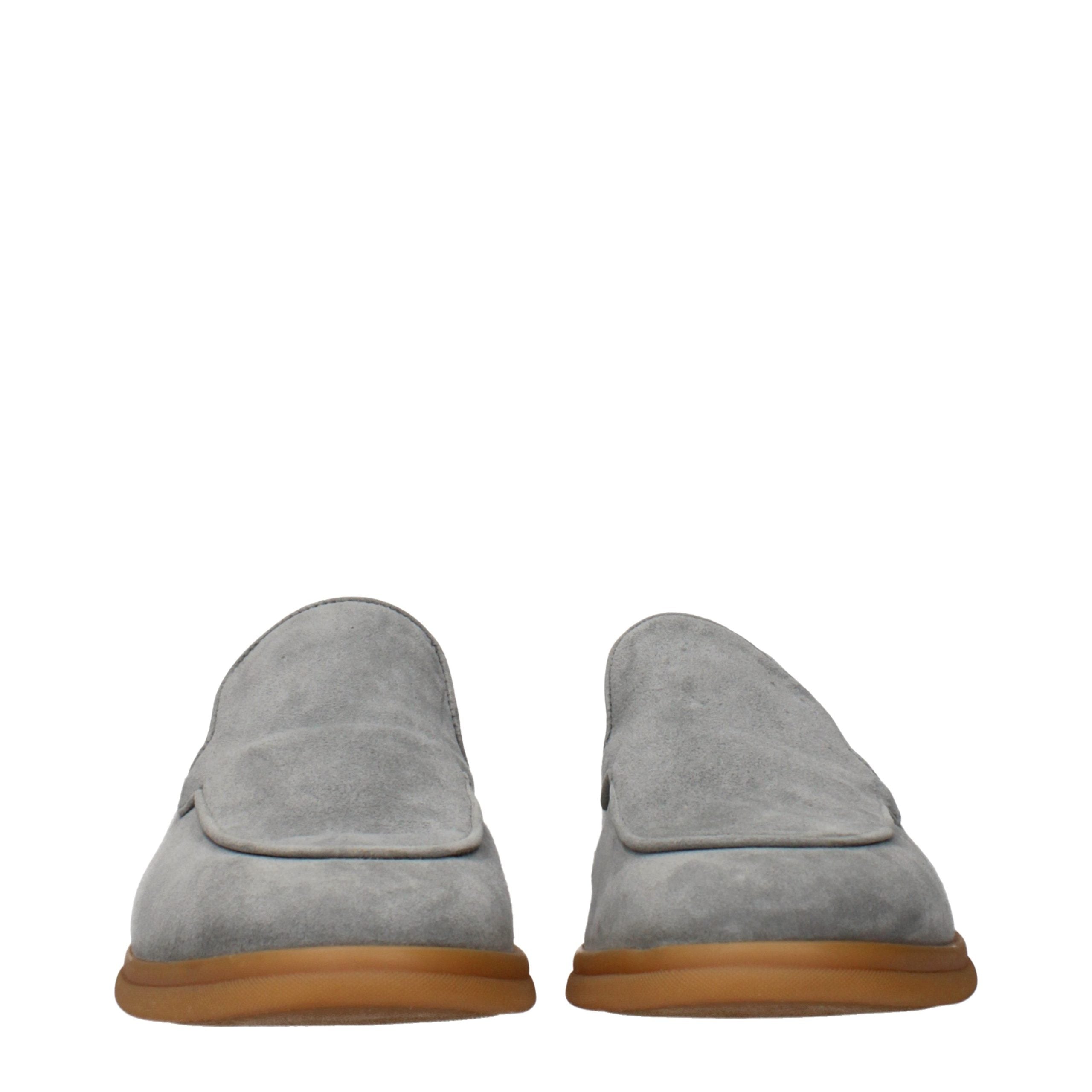 Gray Leather Slip-On Loafers