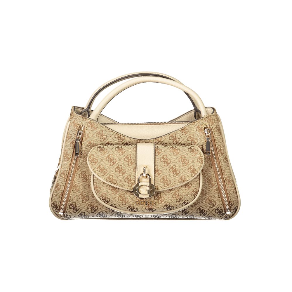 Beige Polyurethane Women Handbag