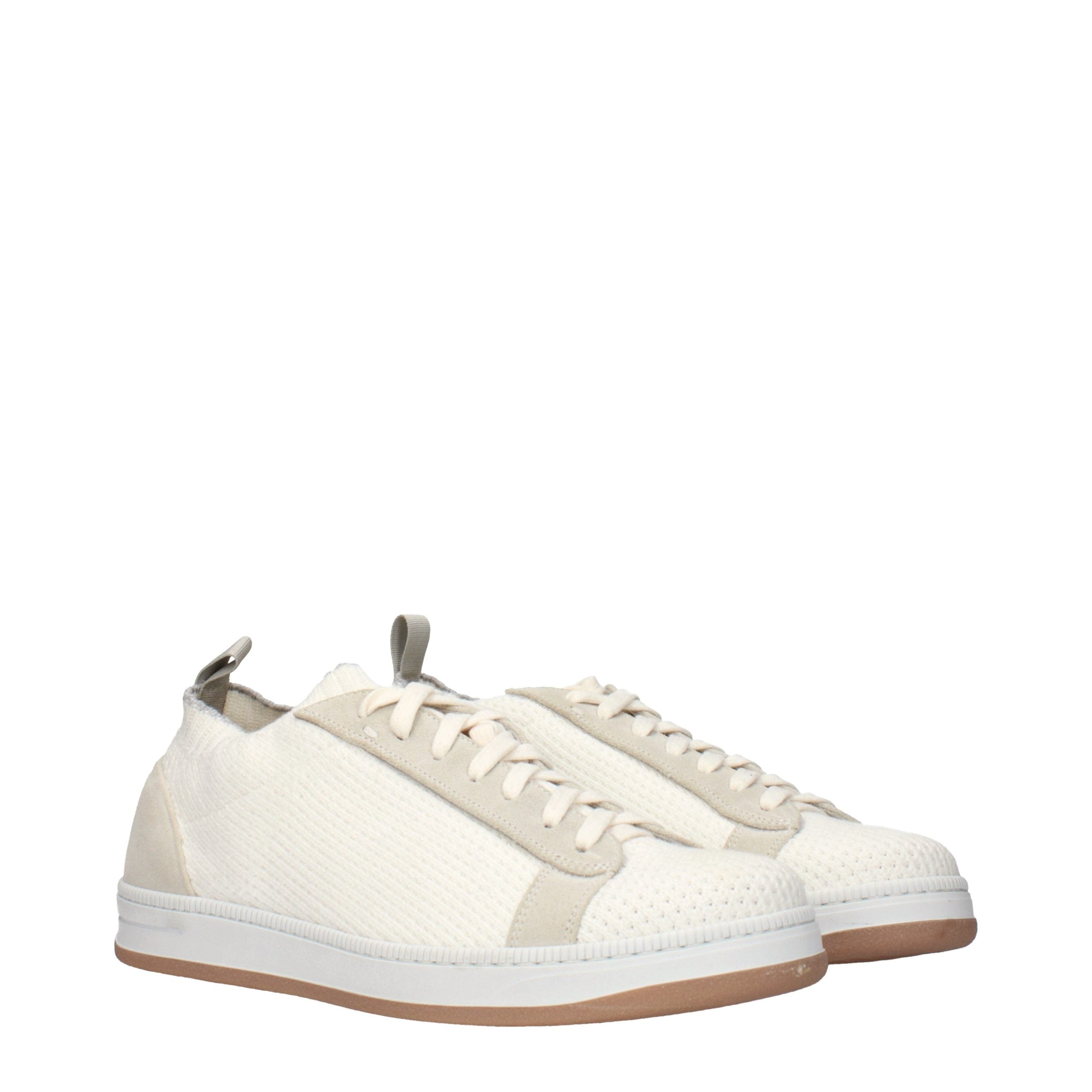 White Fabric Low Top Sneakers