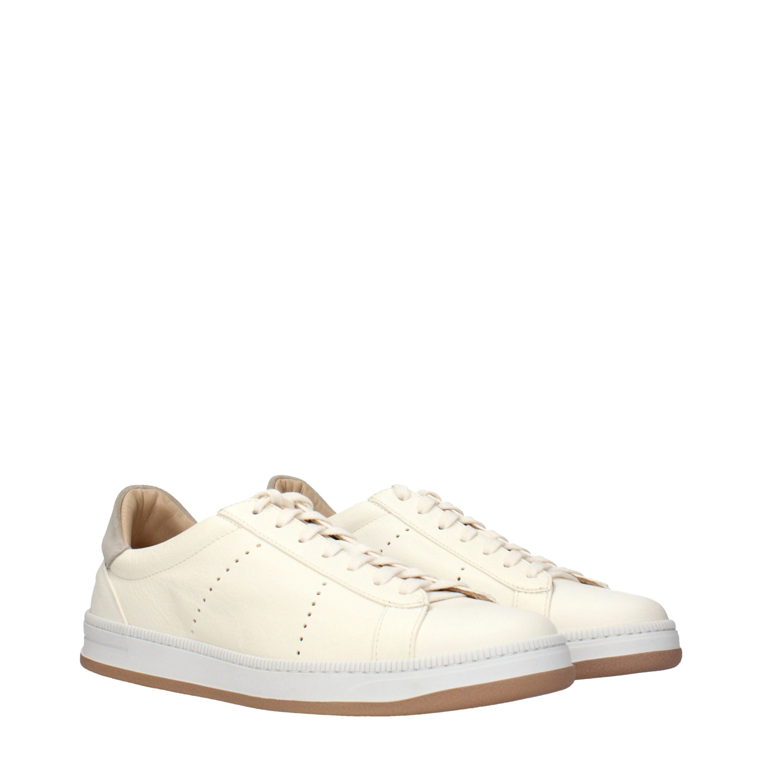 Beige Leather Low Top Sneakers